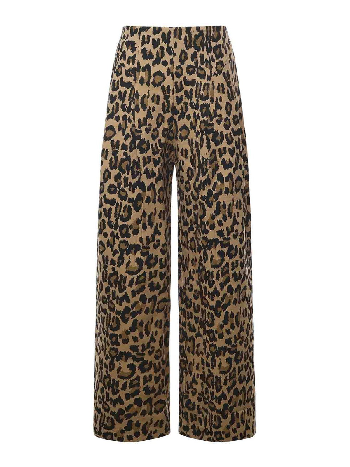 Rotate Birger Christensen Jacquard Jeans With Leopard Print In Brown