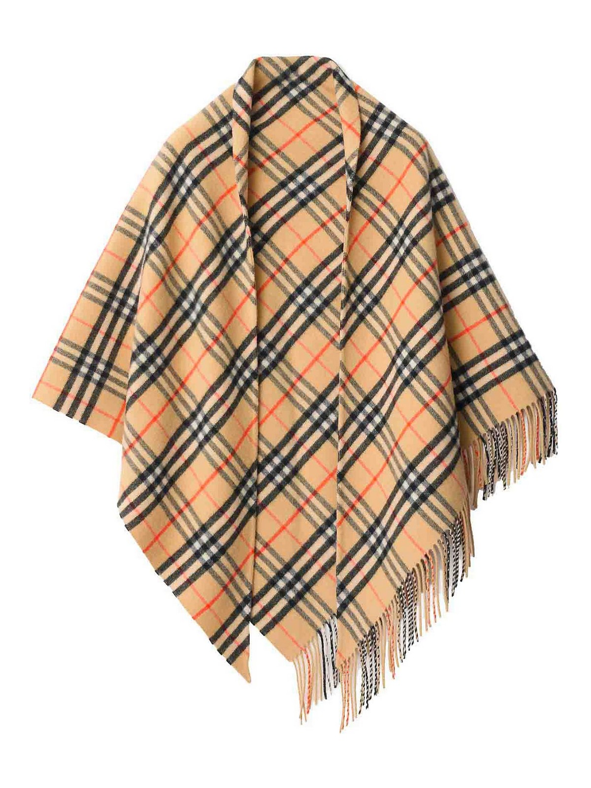 Burberry Check Wool And Cashmere Cape In Sand
