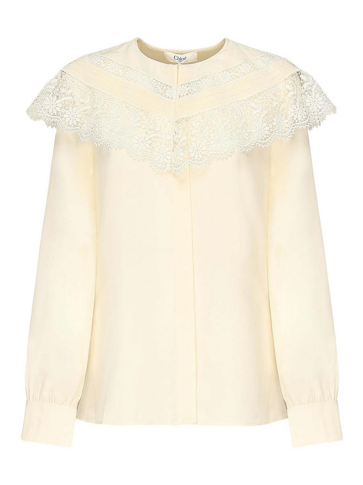 Chloé Silk And Lace Ruffle Blouse In Nude