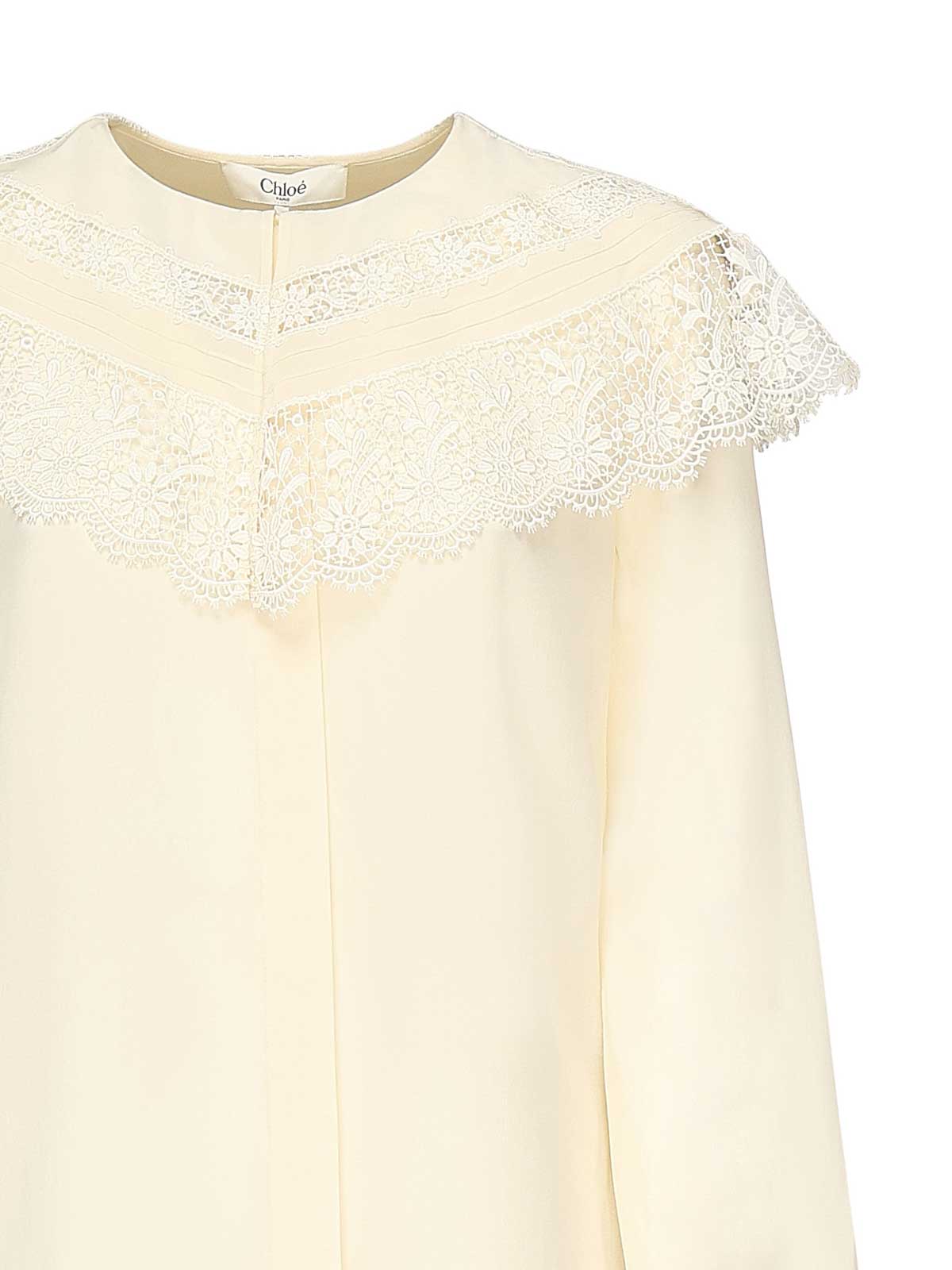 Chloé Silk And Lace Ruffle Blouse In Nude