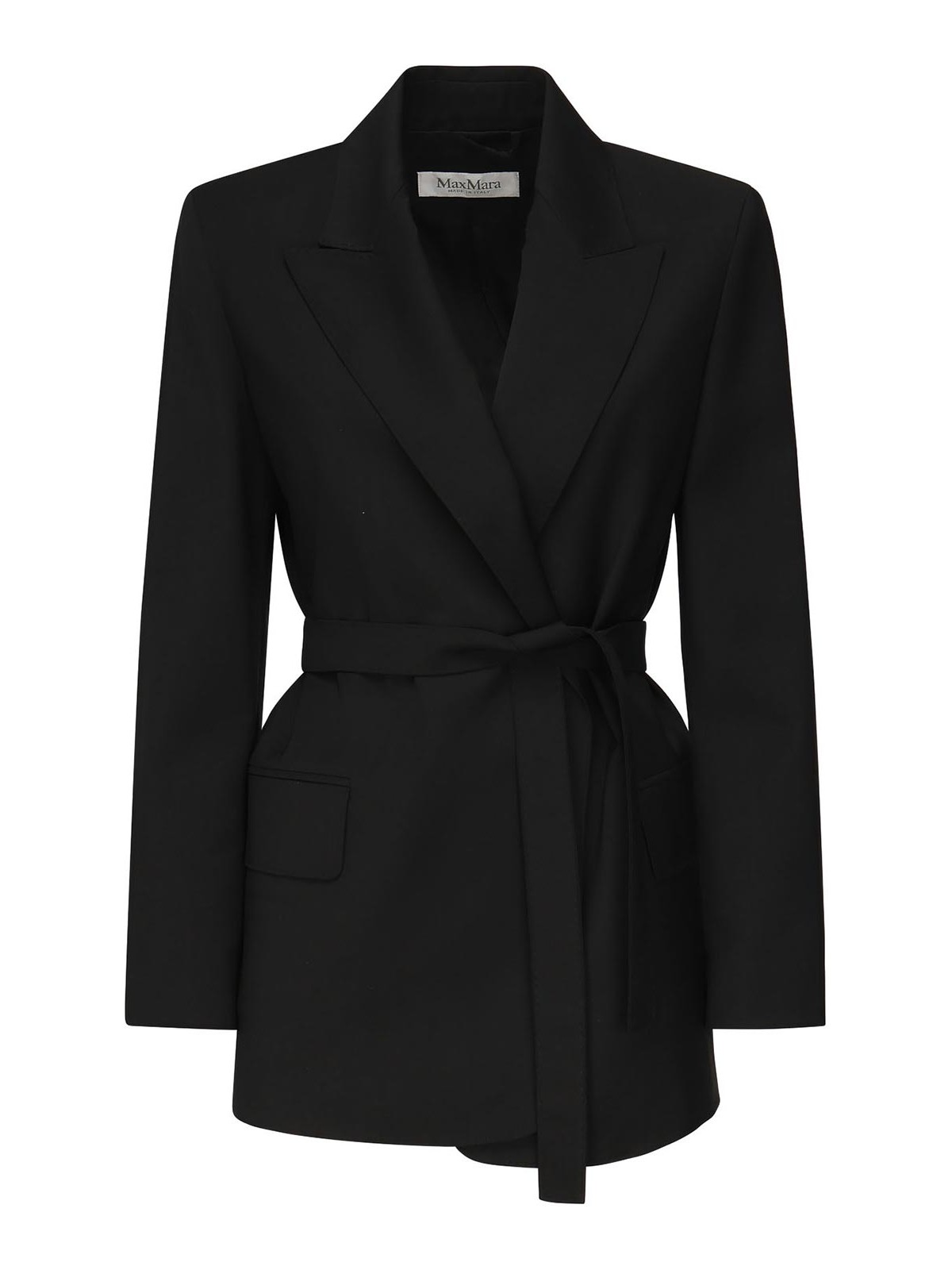 Max Mara Wool Canvas Blazer With Belt In Black