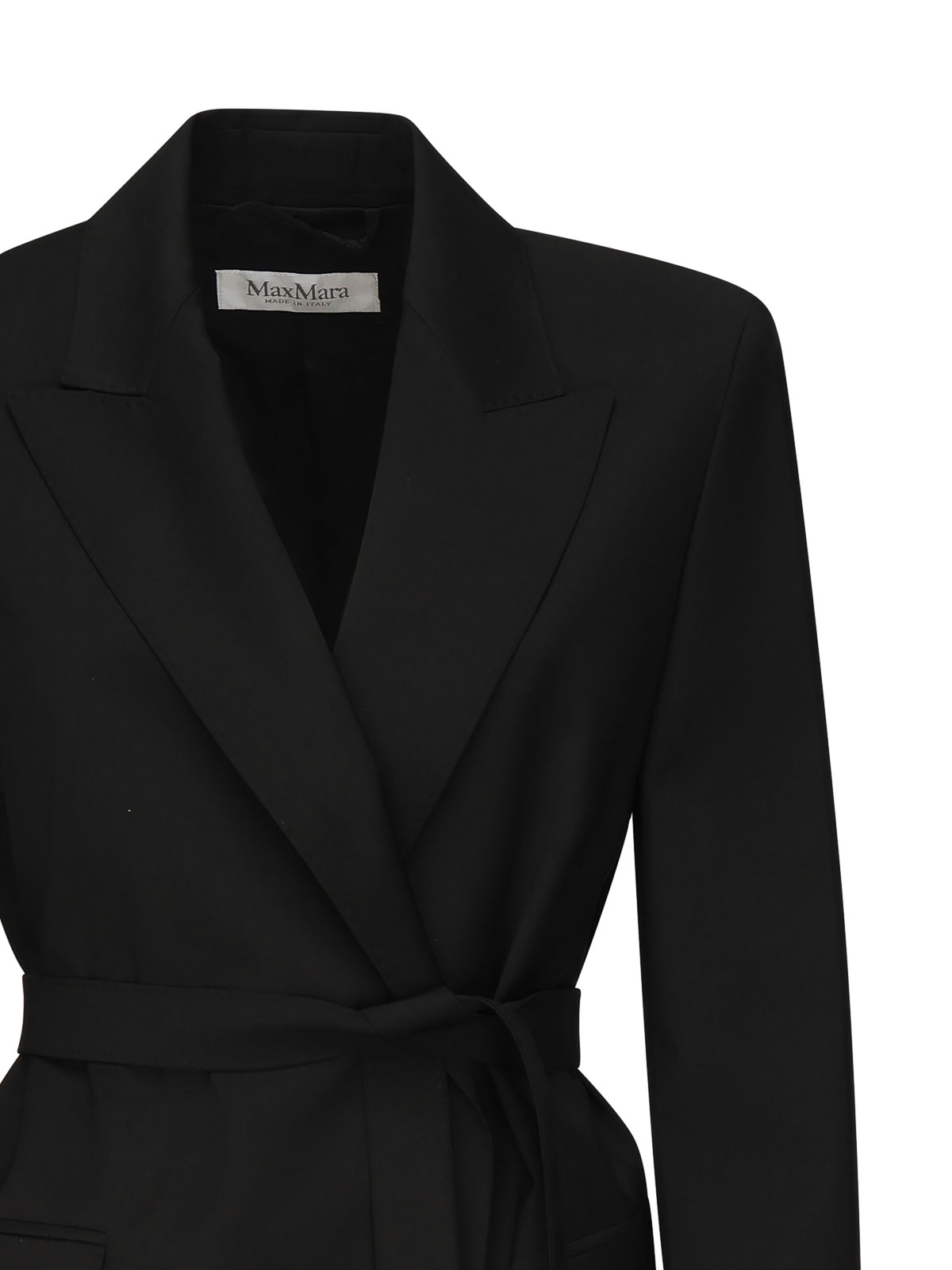 Max Mara Wool Canvas Blazer With Belt In Black