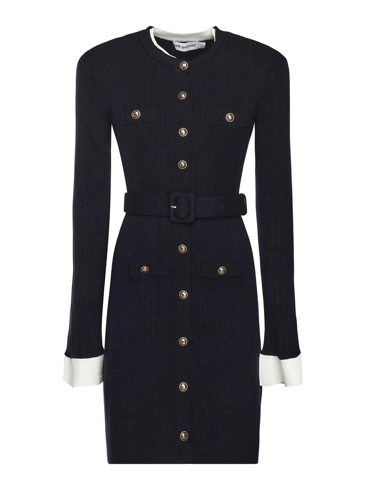 Self-portrait Viscose Knit Mini Dress In Blue