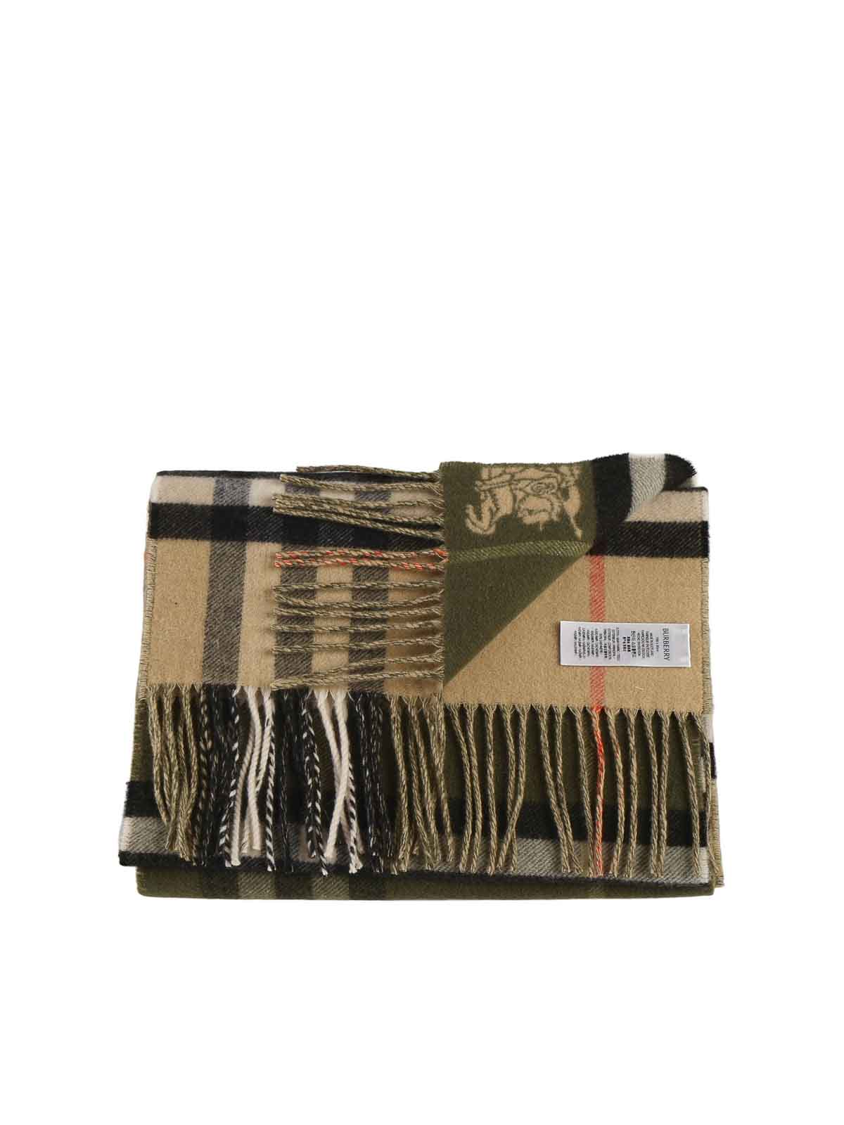 Burberry Double-faced Check Cashmere Scarf In Green