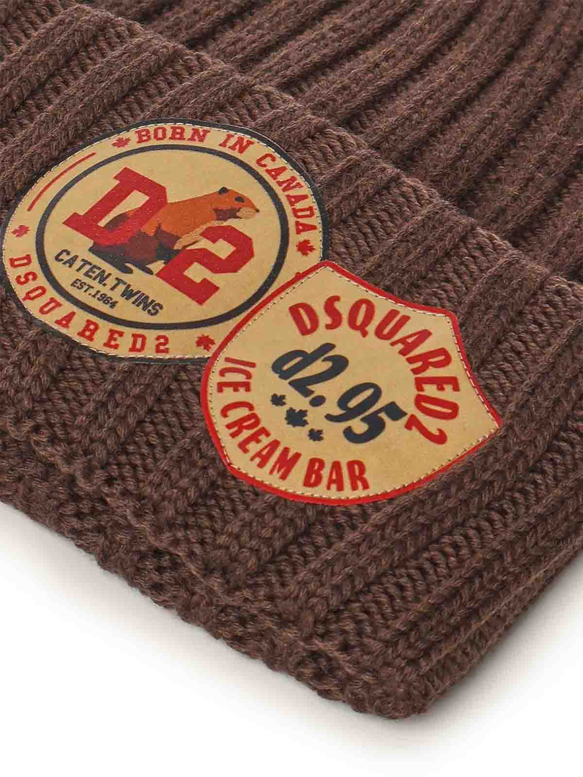Dsquared2 Wool Logo Beanie In Brown