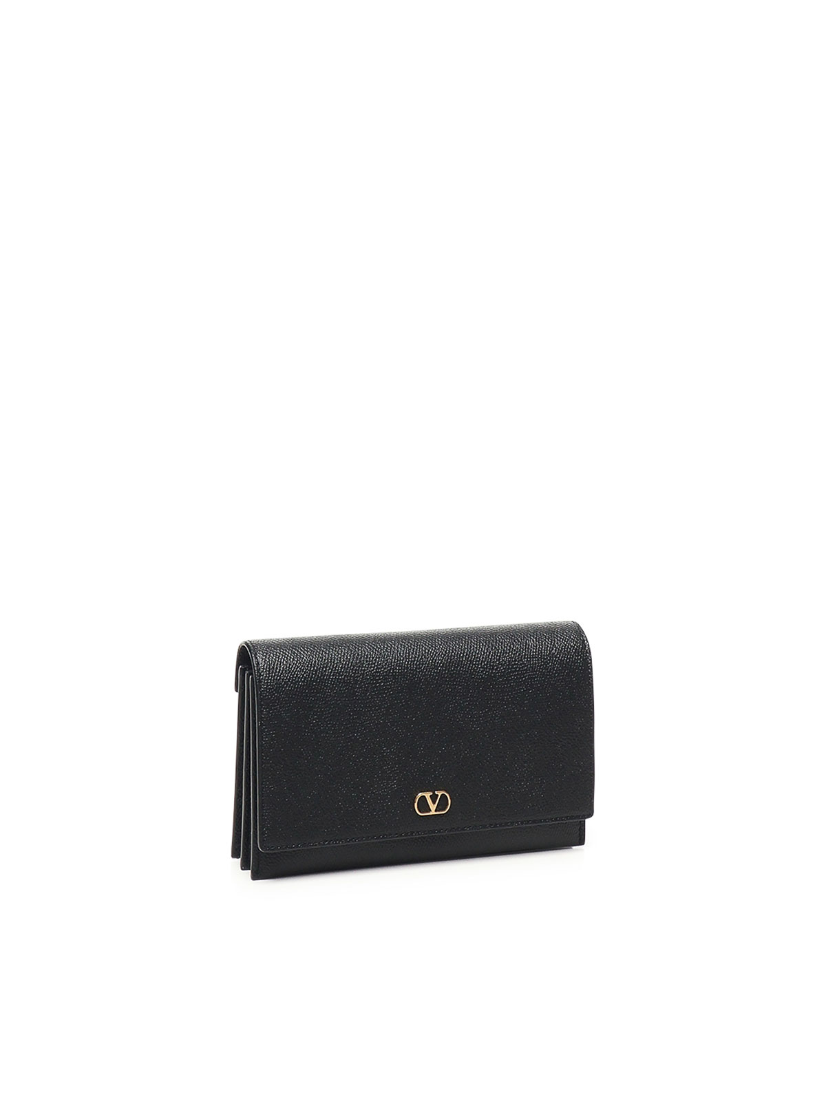 Valentino Vlogo Leather Wallet With Chain In Black
