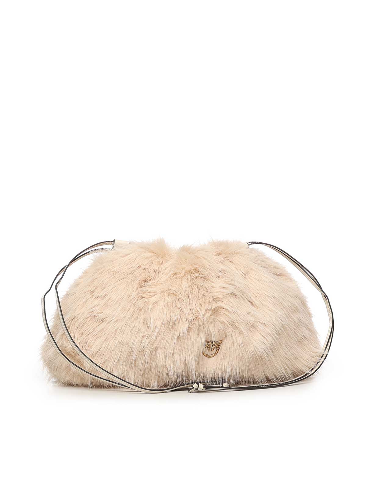 Pinko Maxi Faux Fur Clutch With Logo In Sand