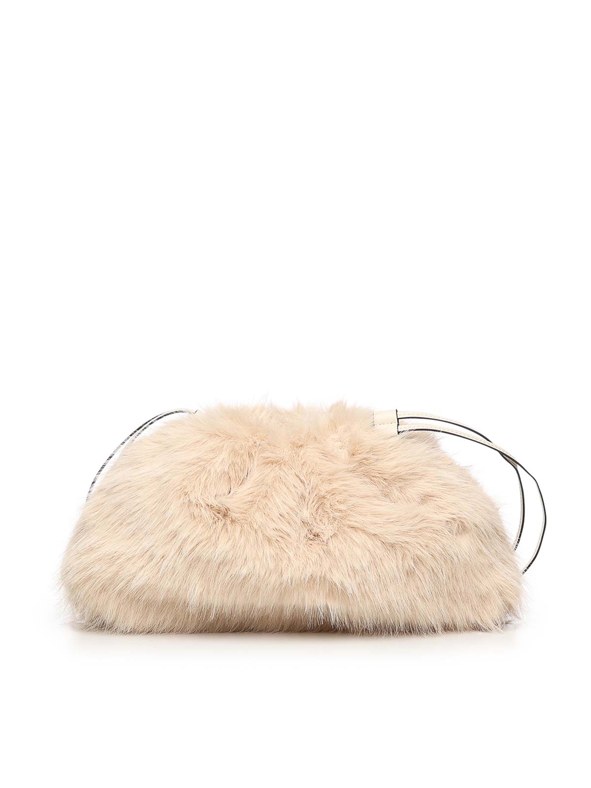 Pinko Maxi Faux Fur Clutch With Logo In Sand