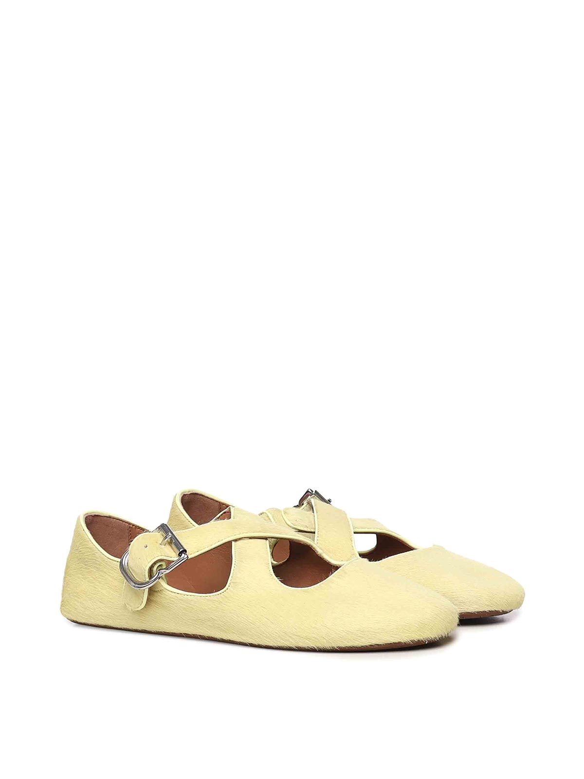 Alaïa Criss Cross Leather-trimmed Calf Hair Ballet Flats In Yellow