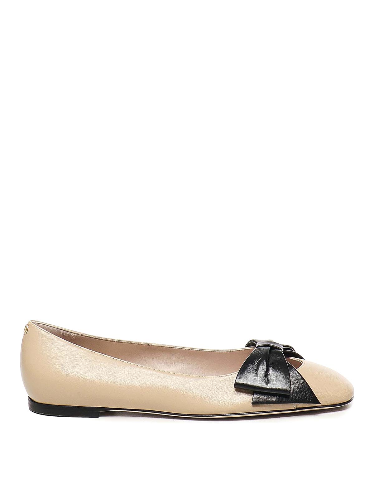 Valentino Garavani Bowow Leather Ballet Flats In Sand