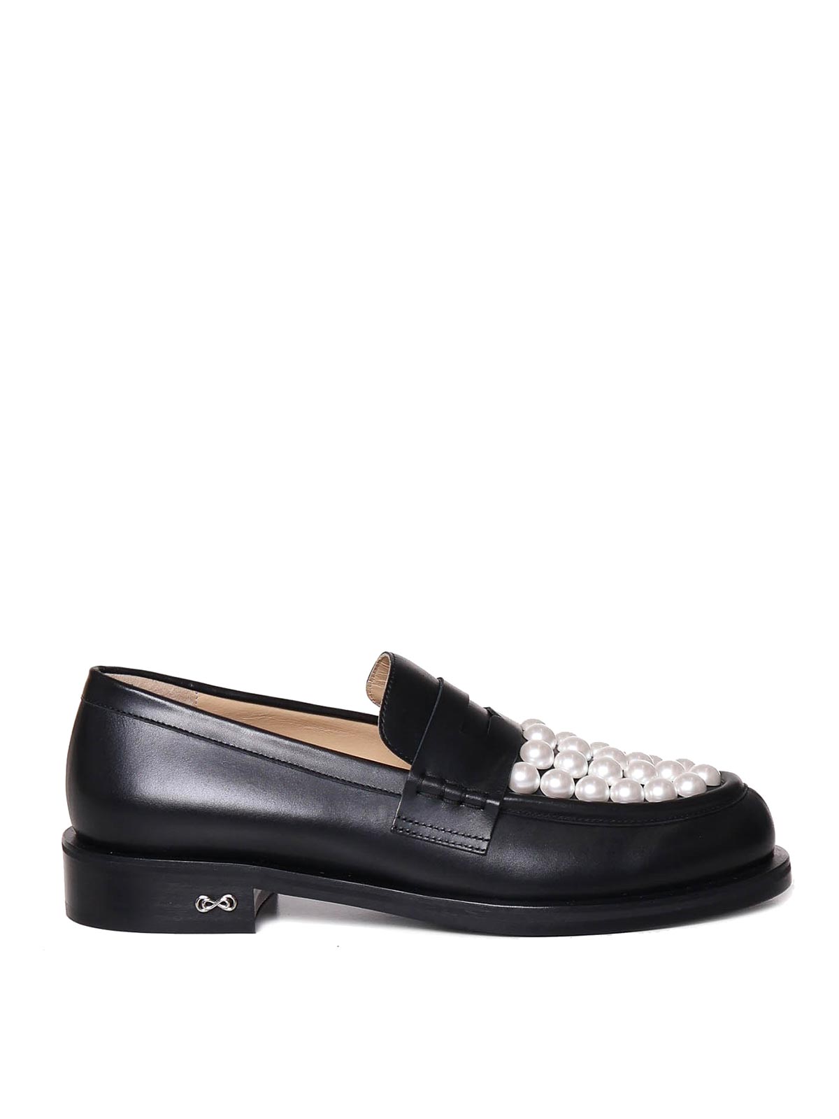 Mach&mach Calfskin Loafers With Pearls In Black
