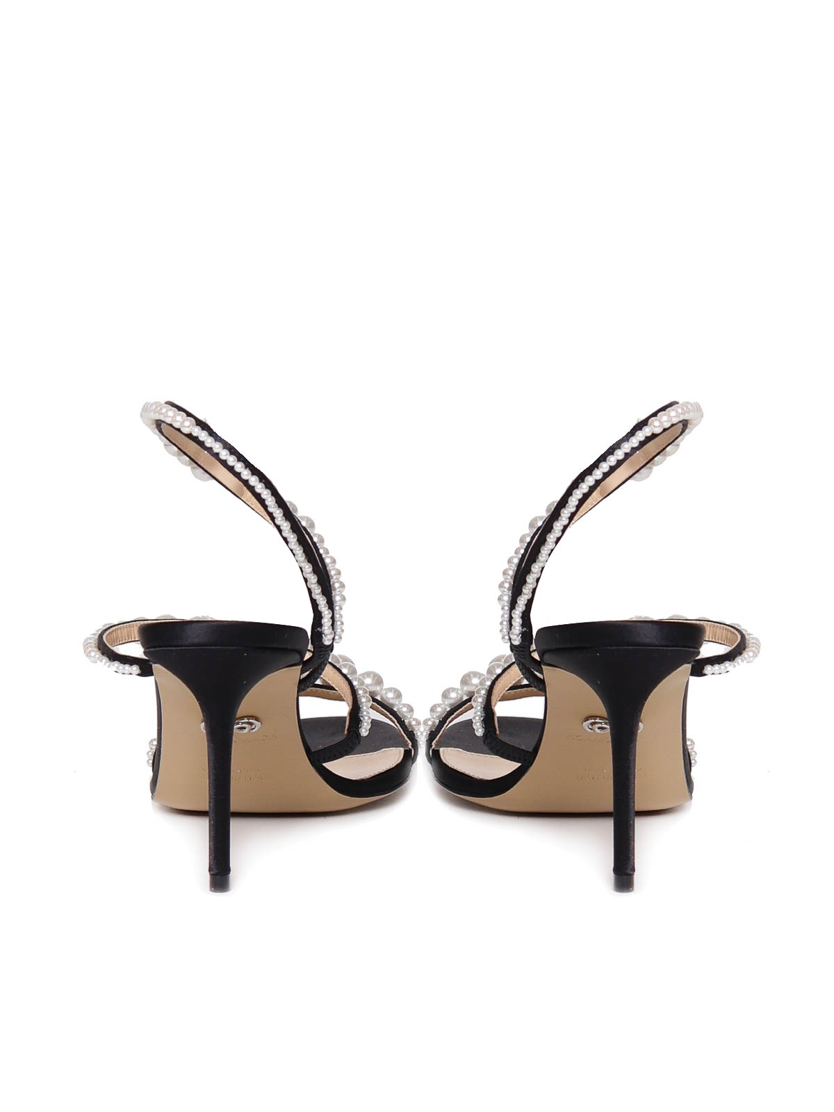 Mach&mach Sirene Pearly Stud Satin Strappy Sandals In Black