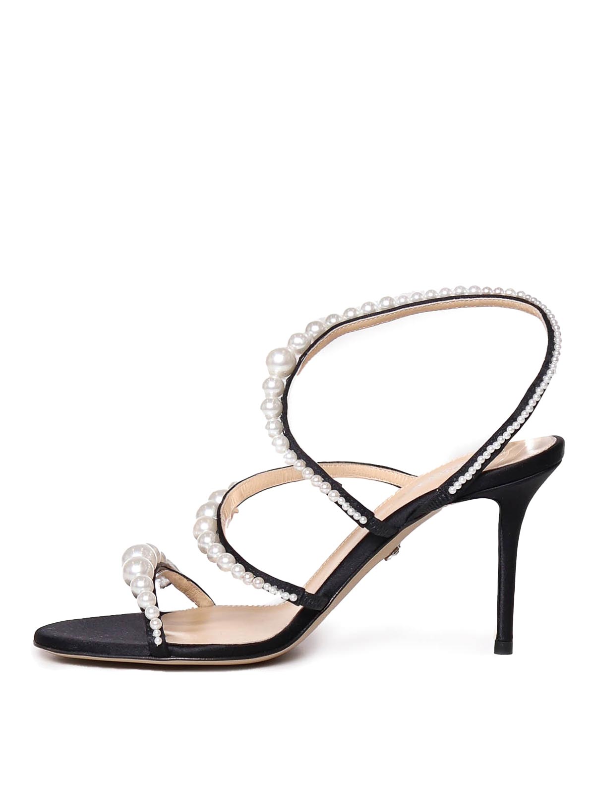 Mach&mach Sirene Pearly Stud Satin Strappy Sandals In Black