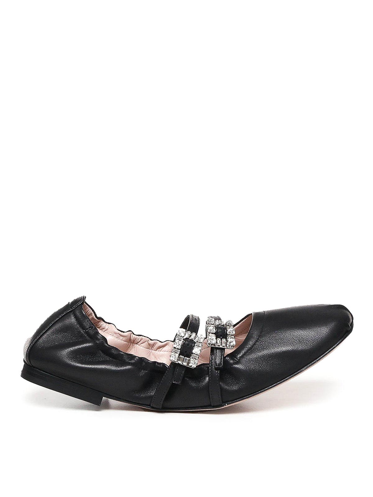 Roger Vivier Leather Strap Ballet Flats In Black