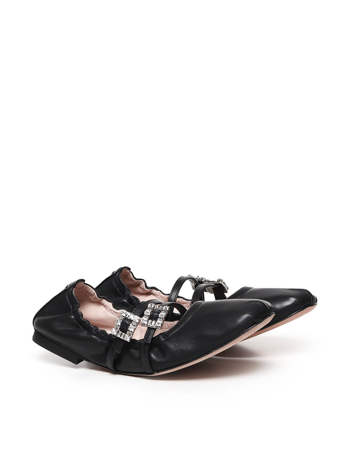 Roger Vivier Leather Strap Ballet Flats In Black