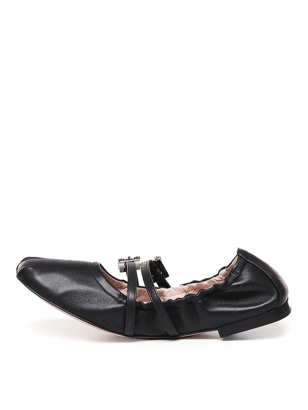 Roger Vivier Leather Strap Ballet Flats In Black