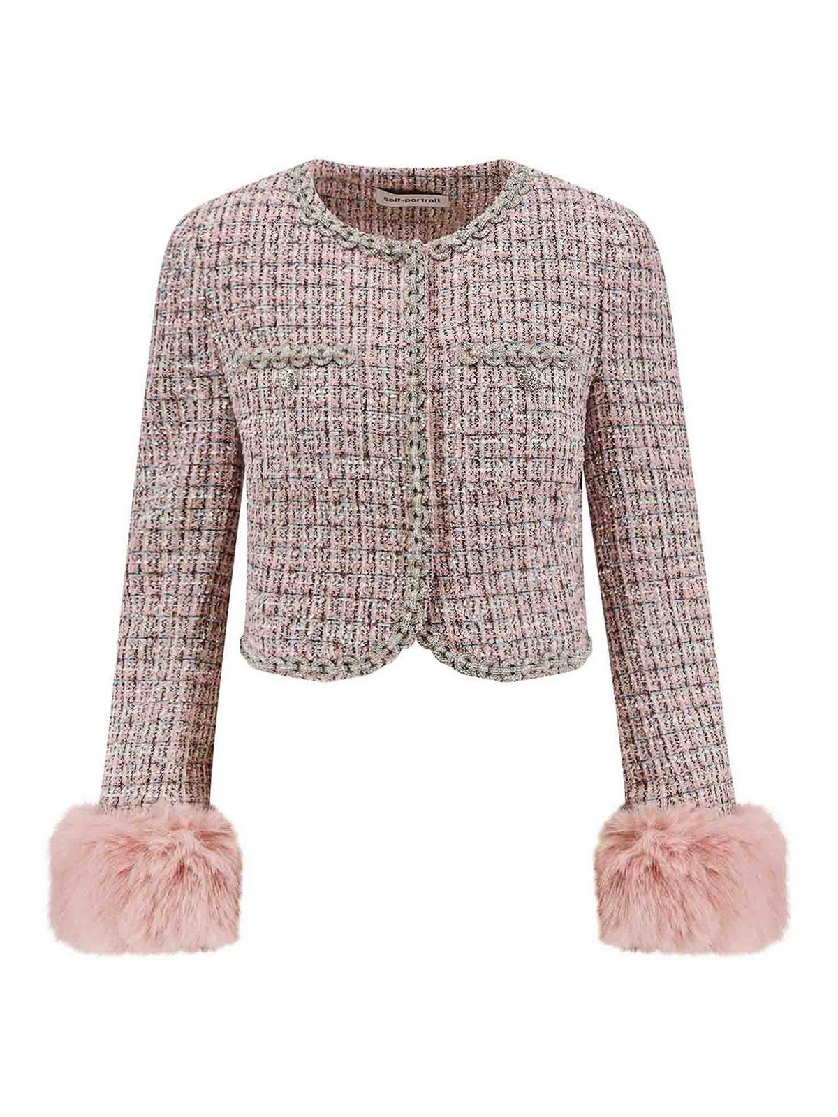 Self-portrait Self Portrait Crystal-embellished Tweed Jacket In Pink