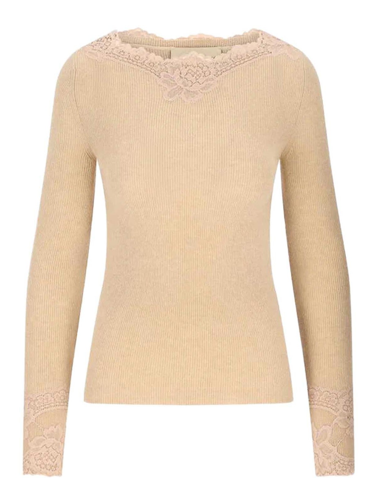 Valentino Cashmere Sweater With Lace Inserts In Neutral