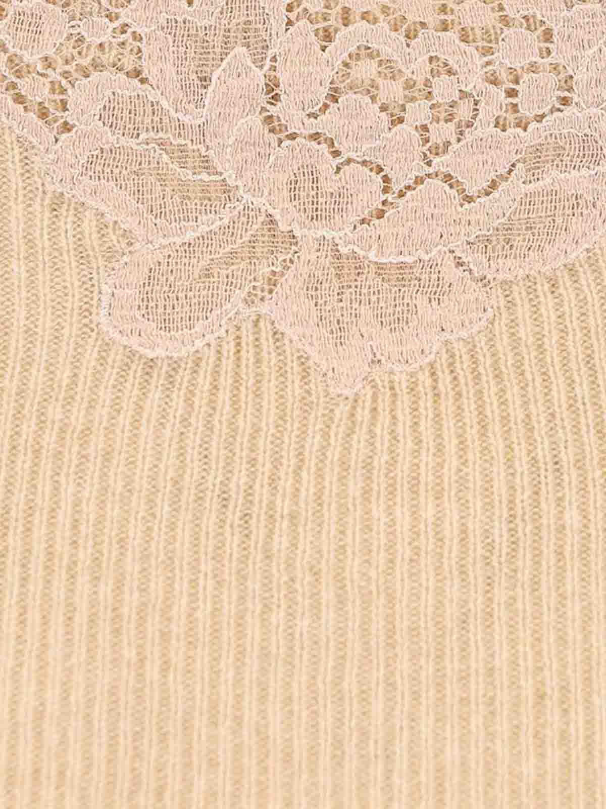 Valentino Cashmere Sweater With Lace Inserts In Neutral