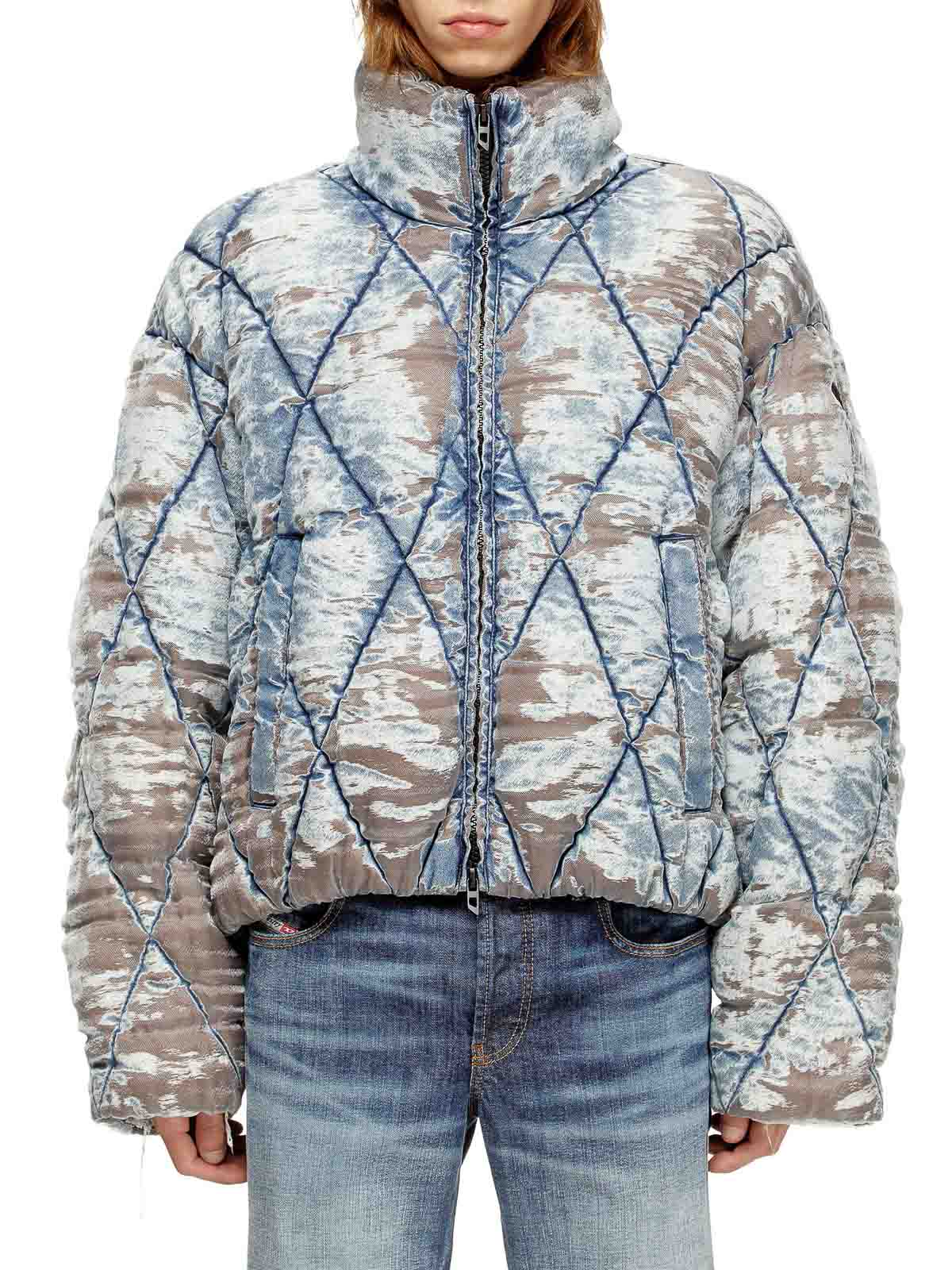 Diesel Men W-kons Down Jacket With Distressed Effect In Blue