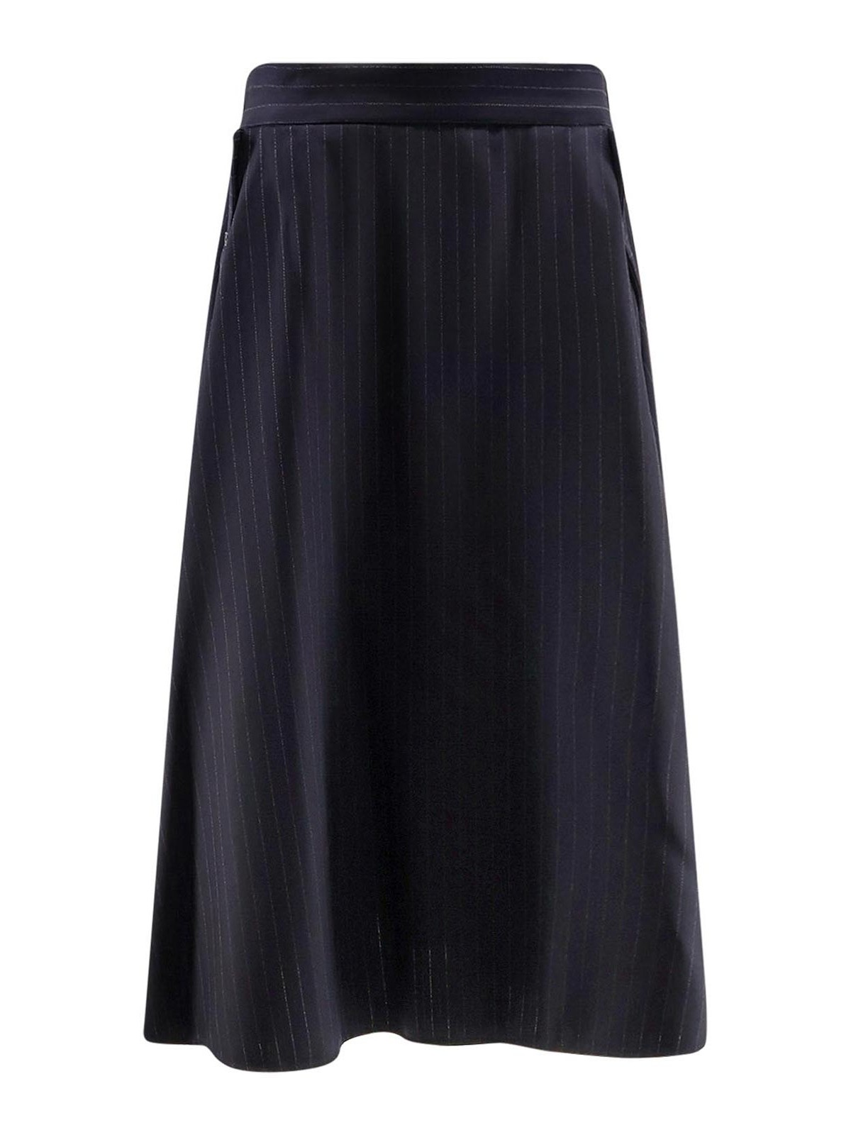 Golden Goose Striped Midi Skirt In Virgin Wool In Black