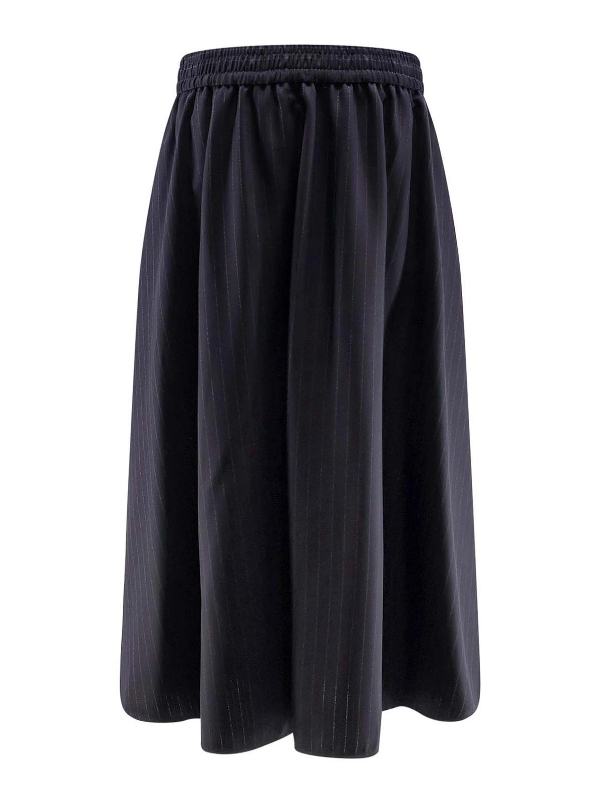 Golden Goose Striped Midi Skirt In Virgin Wool In Black