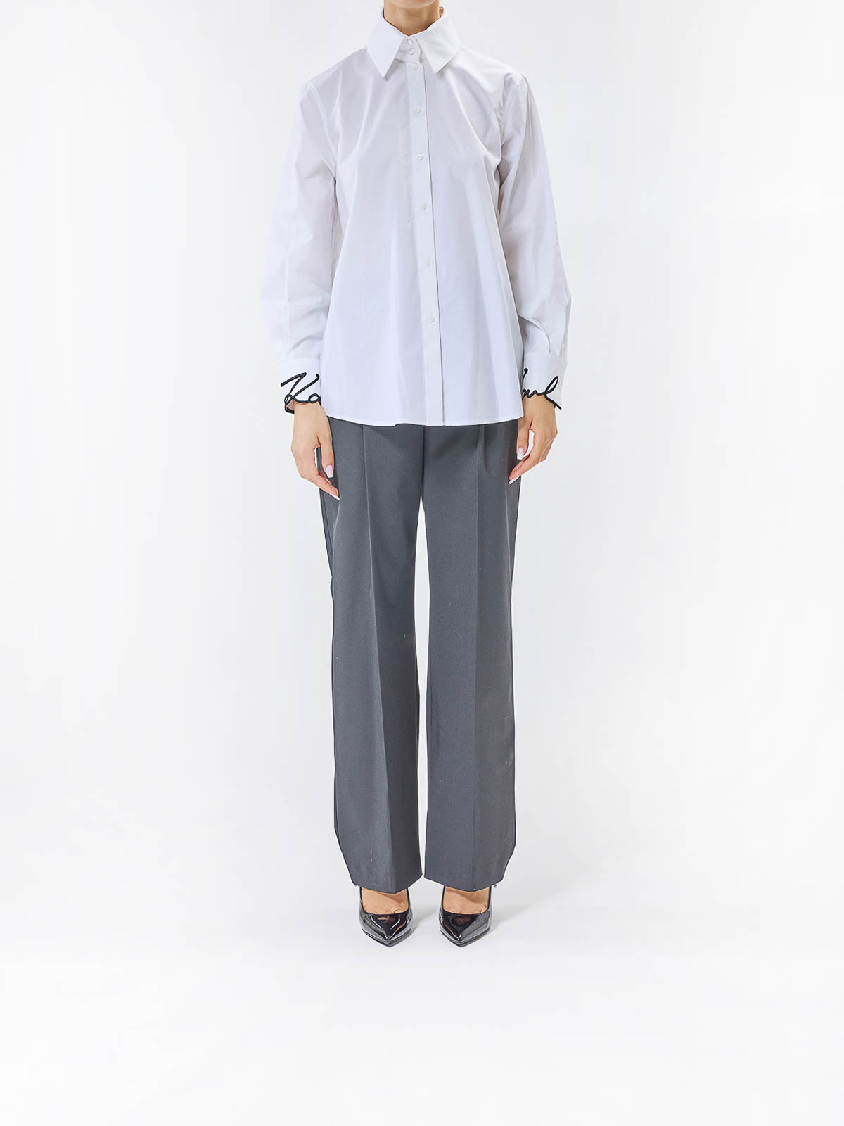 Karl Lagerfeld Signature Cuff Poplin Shirt In White