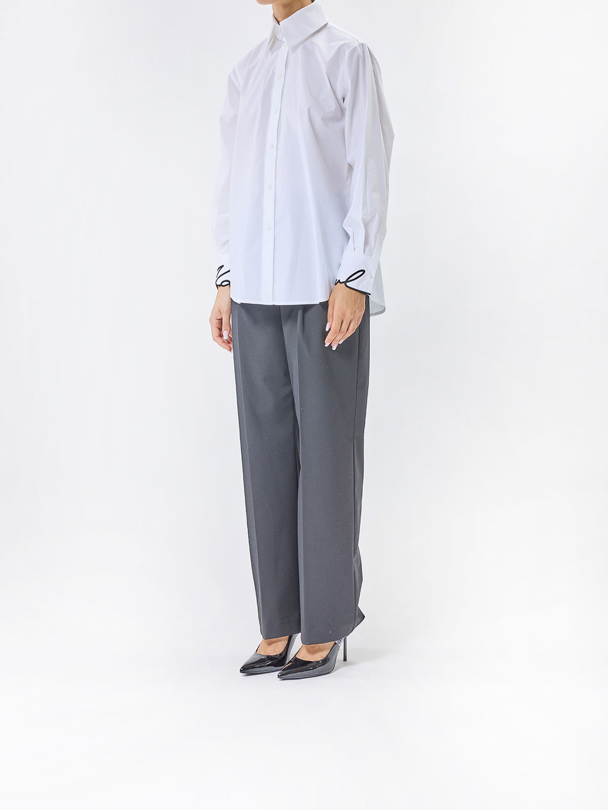 Karl Lagerfeld Signature Cuff Poplin Shirt In White