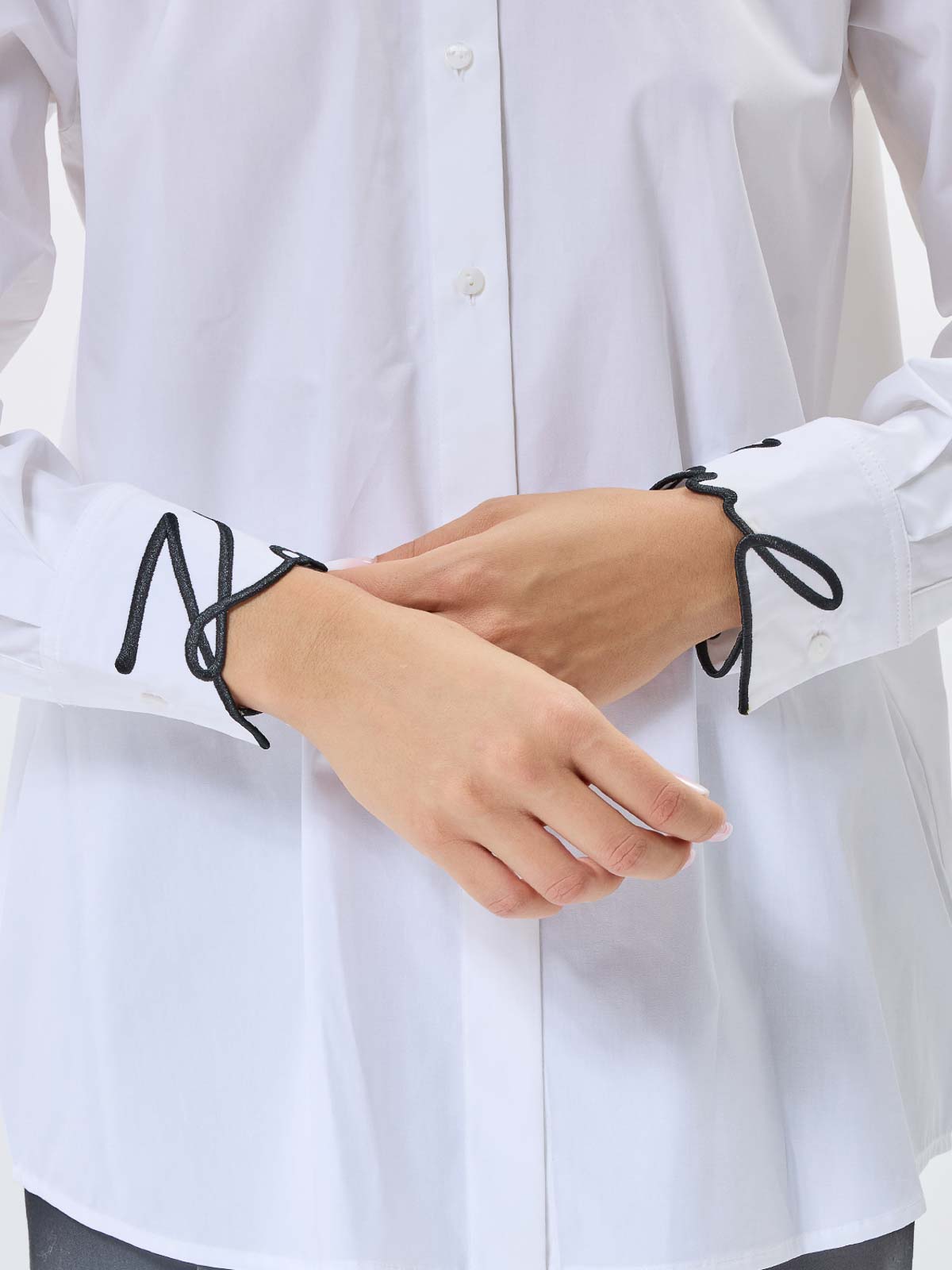 Karl Lagerfeld Signature Cuff Poplin Shirt In White