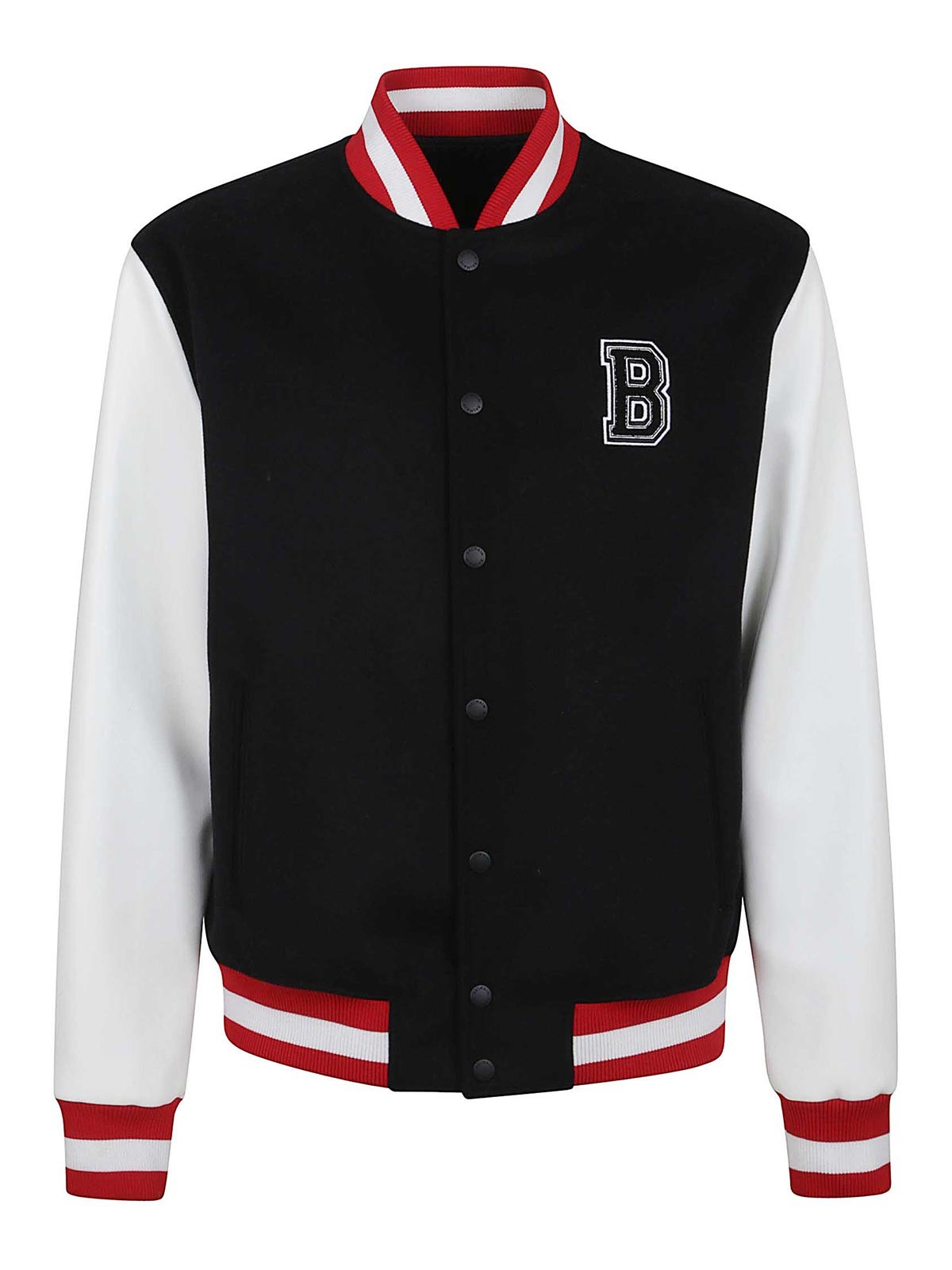 Balmain Wool And Eco-leather Varsity Jacket With Patch In Multi
