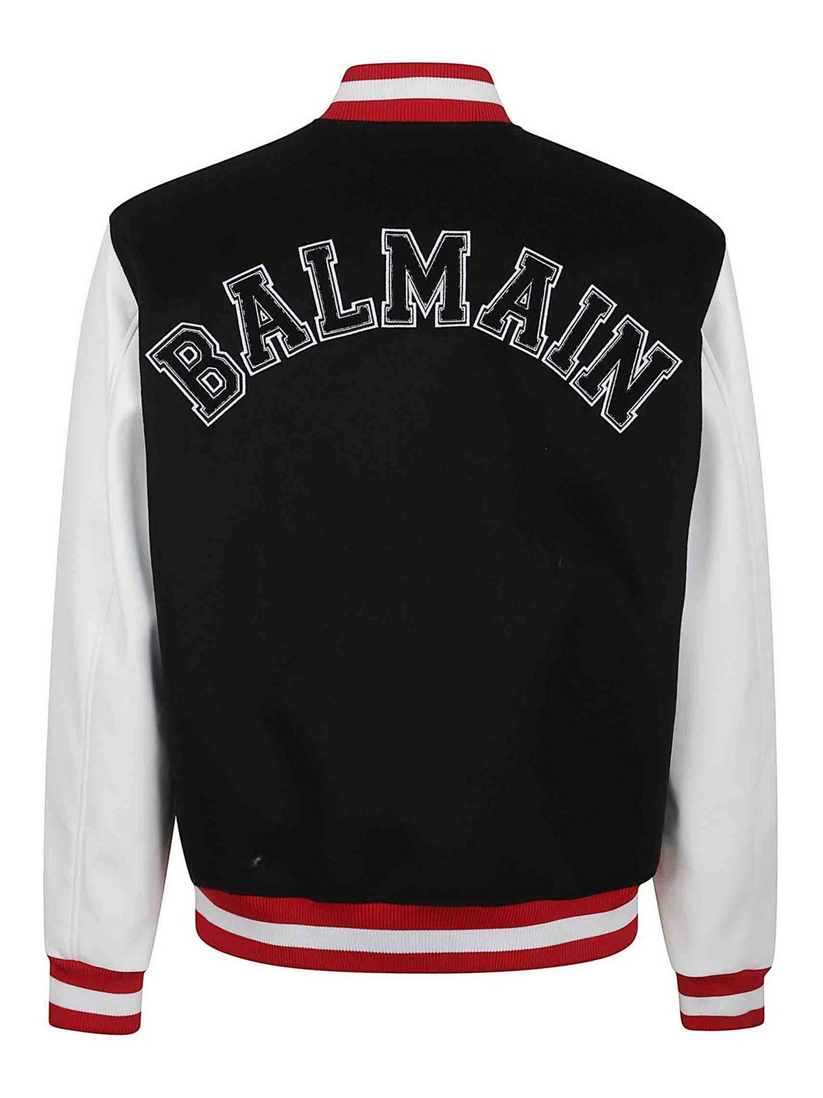 Balmain Wool And Eco-leather Varsity Jacket With Patch In Multi
