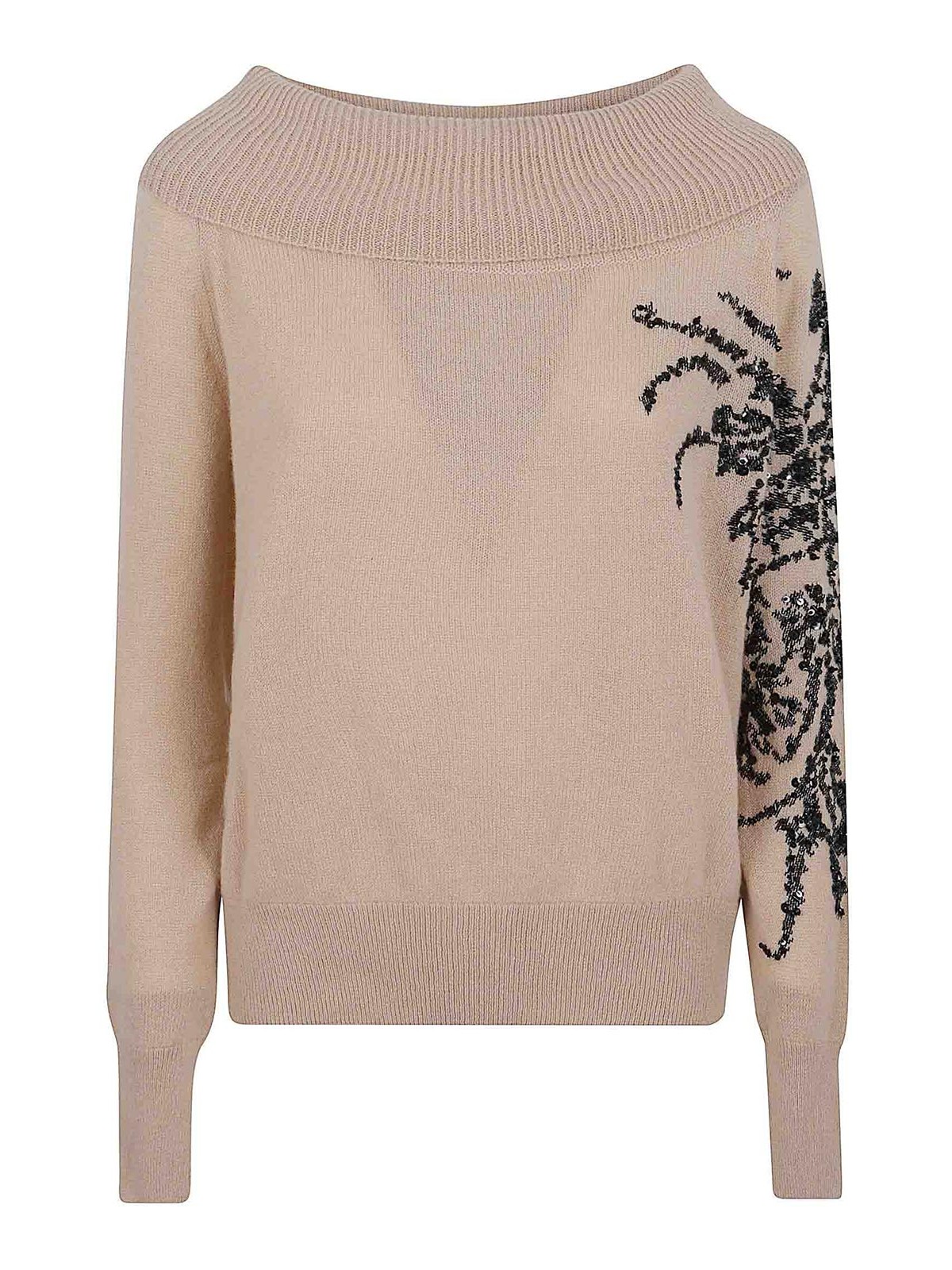 Ermanno Scervino Deep Boat Neck Cashmere Sweater In Animal Print