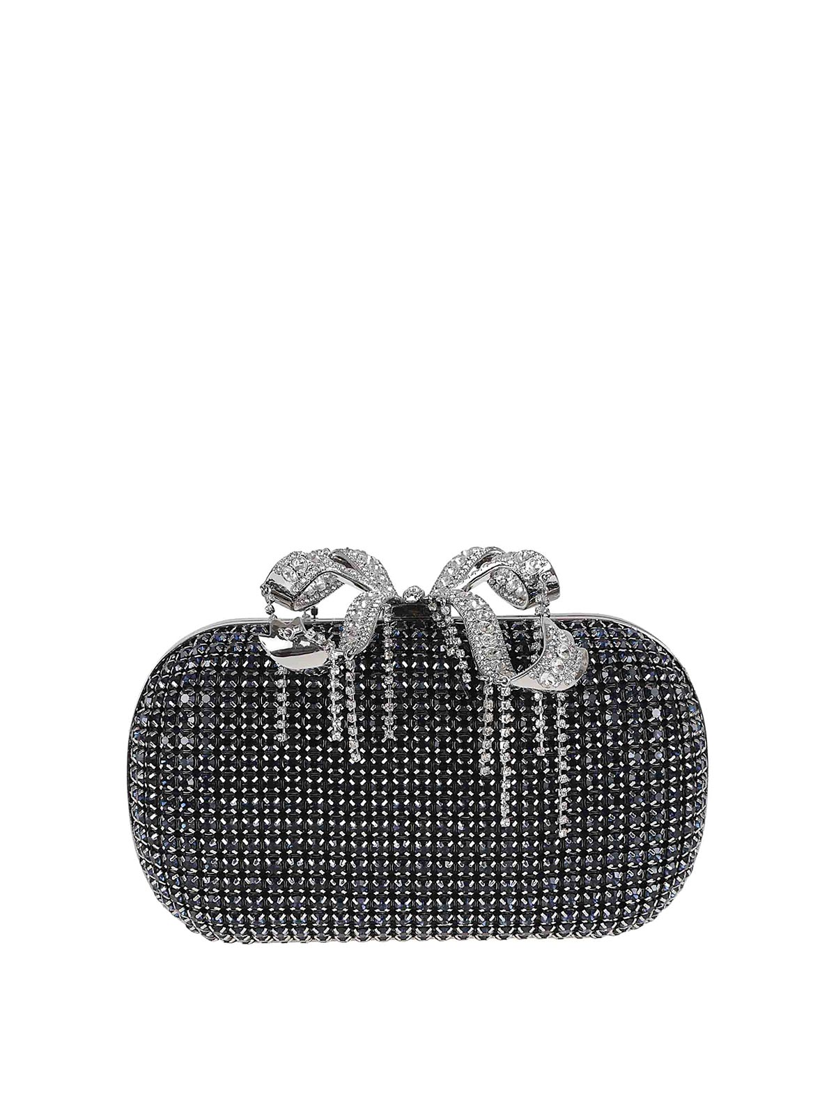 Self-portrait Navy Chainmail Clutch Bag In Blue