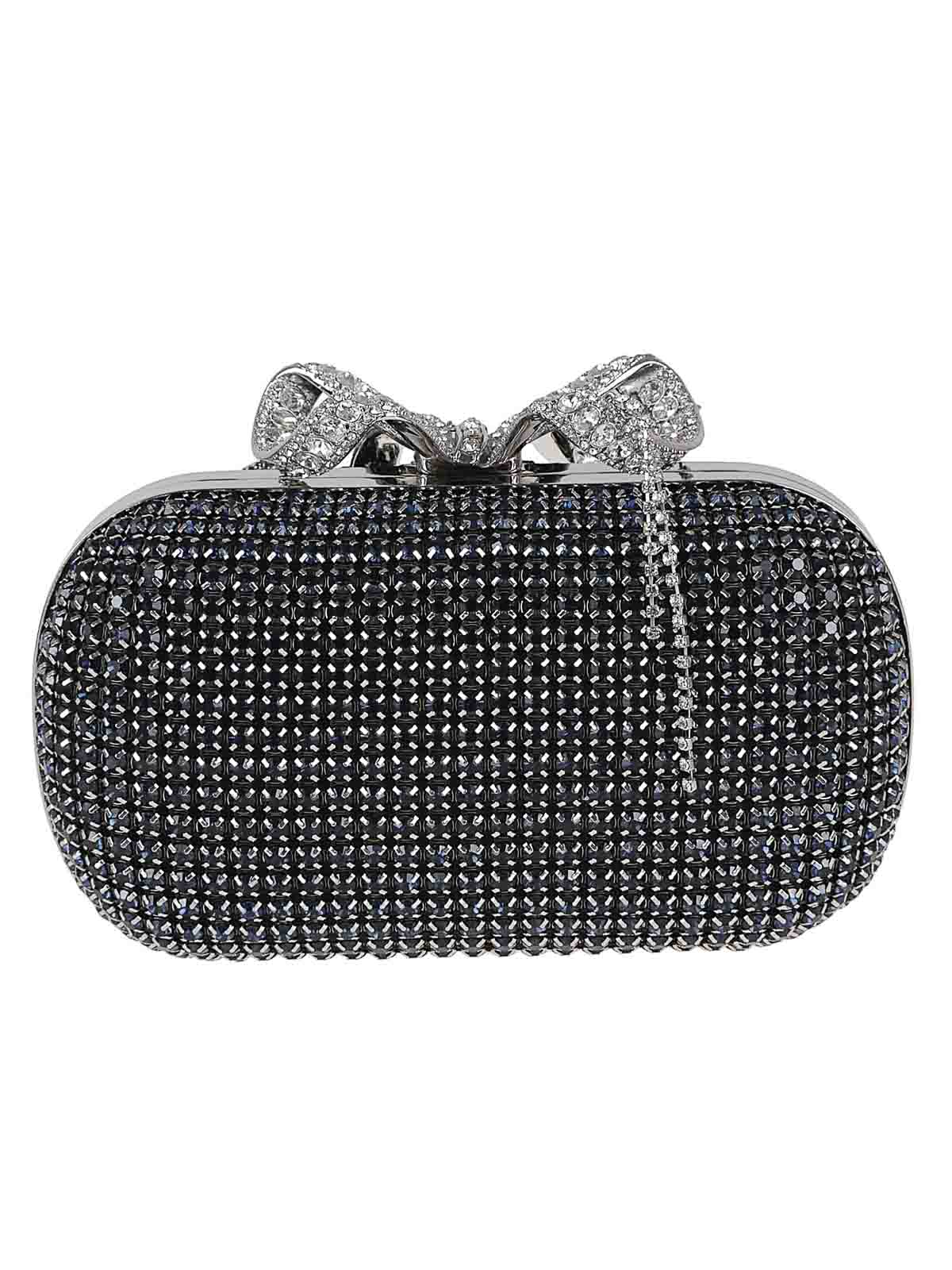 Self-portrait Navy Chainmail Clutch Bag In Blue