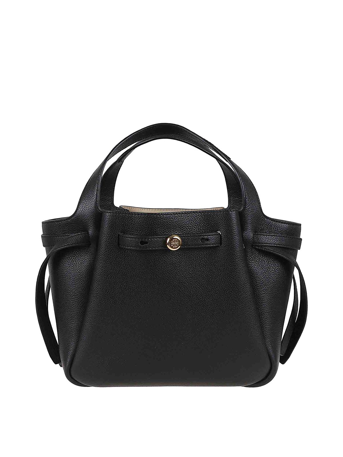 Tory Burch Romy Pebbled Satchel With Removable Shoulder Strap In Black