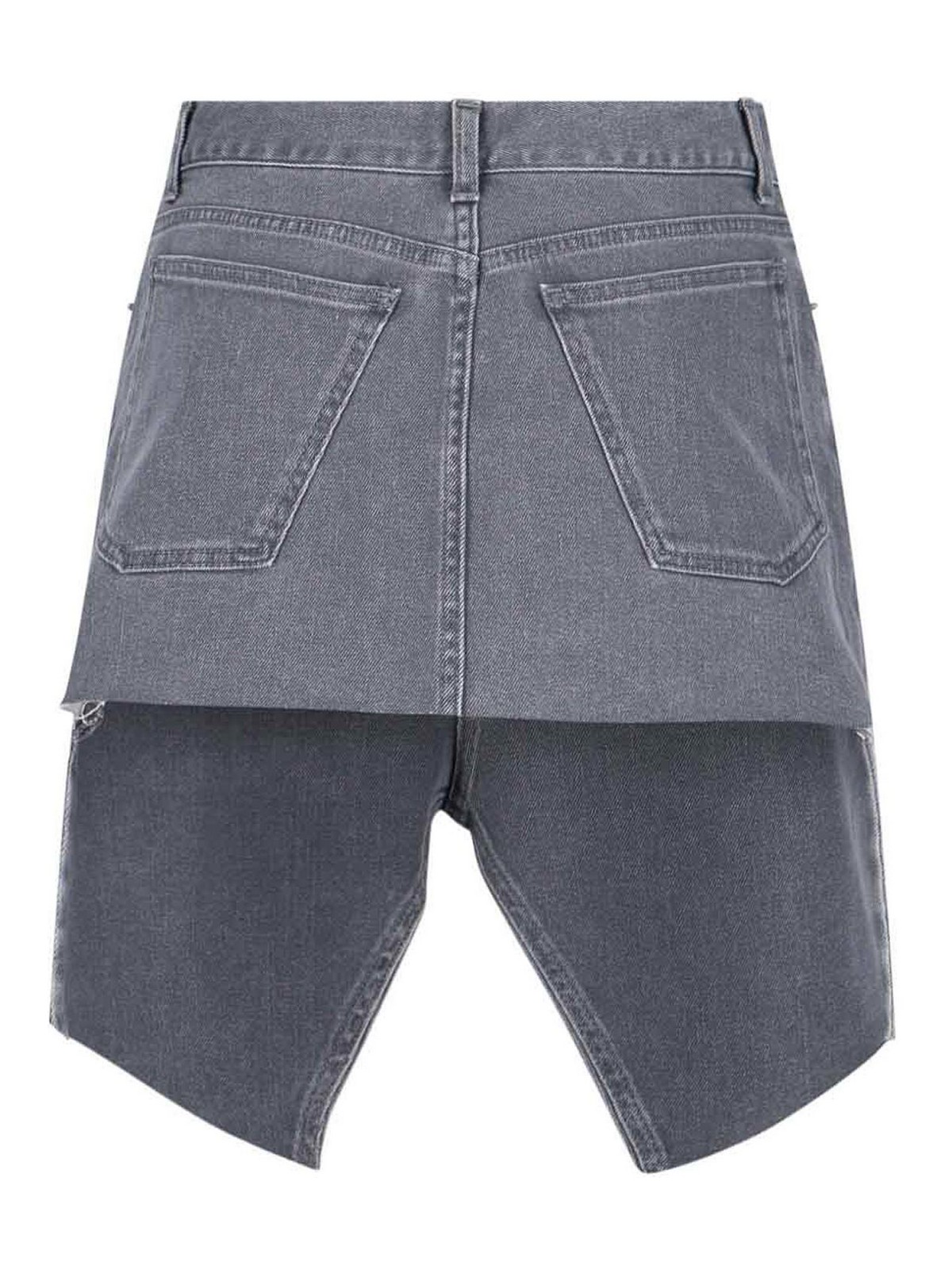 All In Asymmetrical Hem Denim Mini Skirt With Worn Finish In Gray