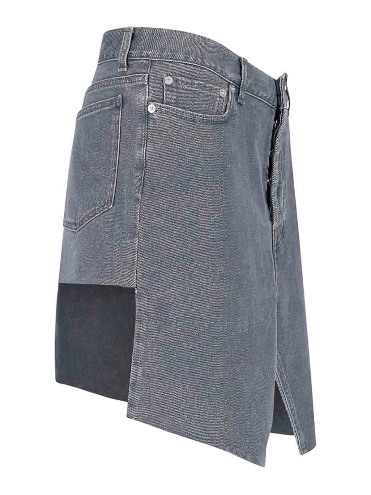 All In Asymmetrical Hem Denim Mini Skirt With Worn Finish In Gray