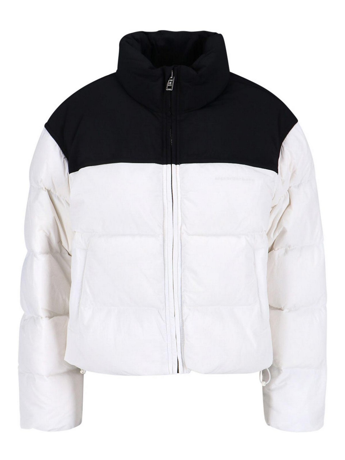 Alexander Wang Cropped White Puffer Jacket With High Collar And Contrast Panel In White
