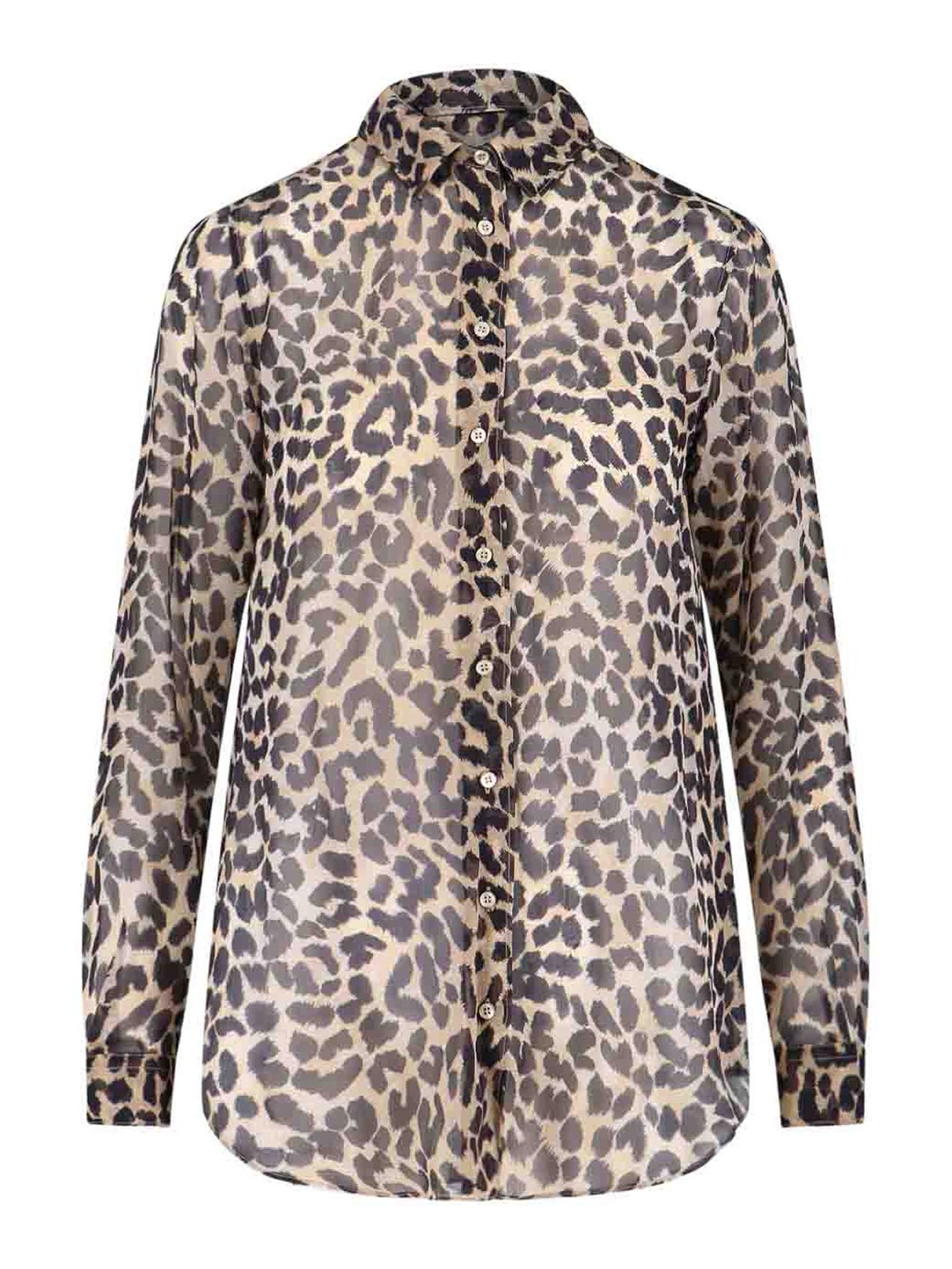 Aspesi Animal Print Collared Neck Long Sleeves Top In Gray