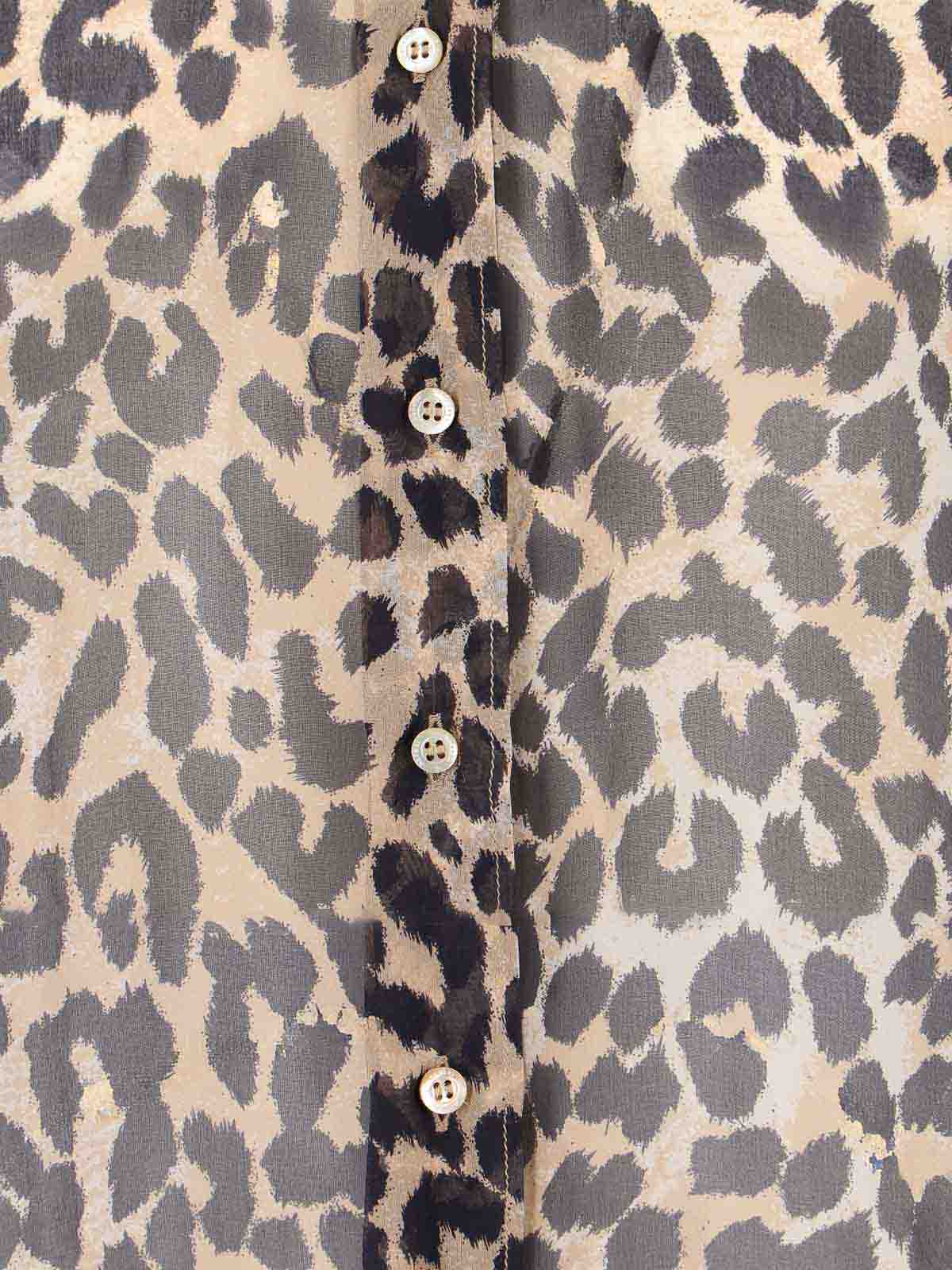 Aspesi Animal Print Collared Neck Long Sleeves Top In Gray