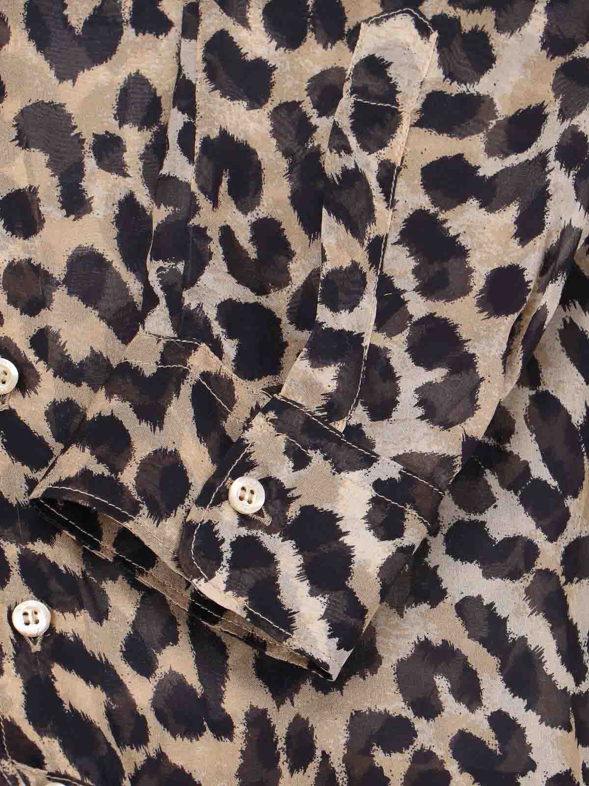 Aspesi Animal Print Collared Neck Long Sleeves Top In Gray