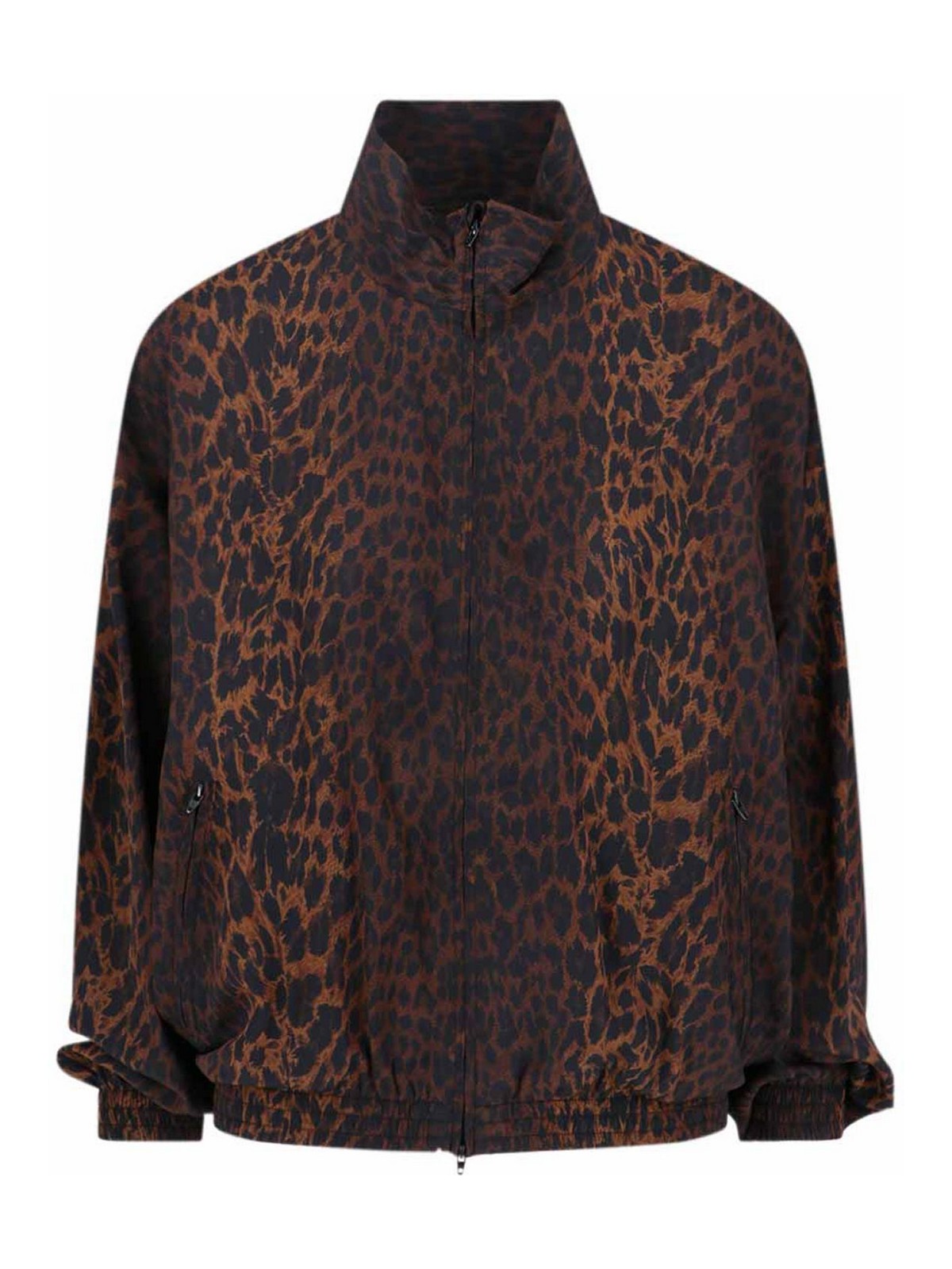 Balenciaga Crepe De Chine Full-zip Jacket With Leopard Print In Brown