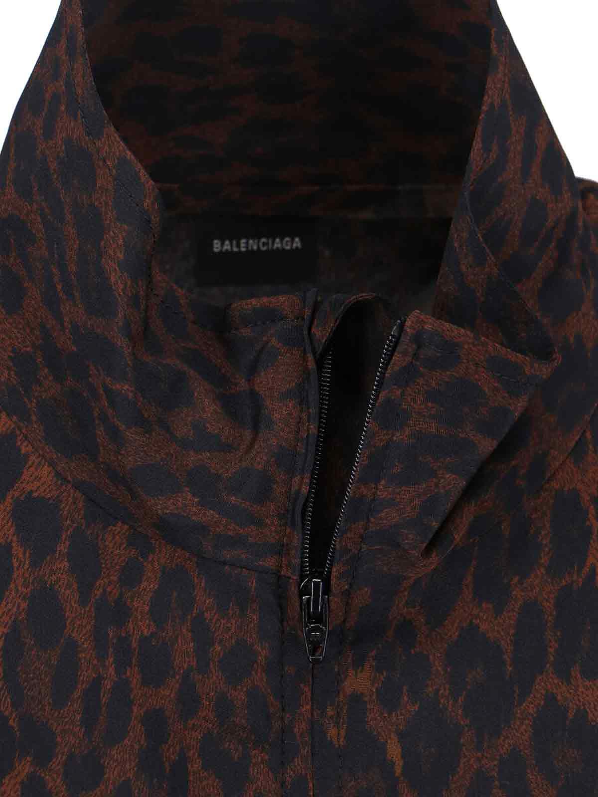 Balenciaga Crepe De Chine Full-zip Jacket With Leopard Print In Brown
