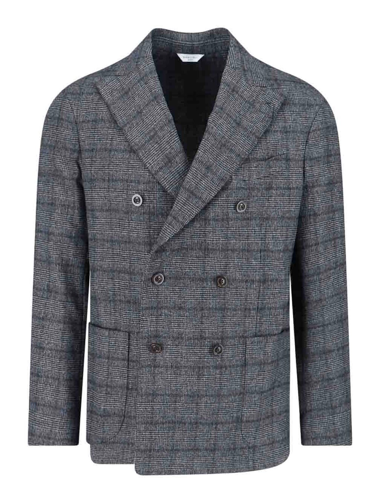 Boglioli Double-breasted Check Pattern Blazer Jacket In Gray