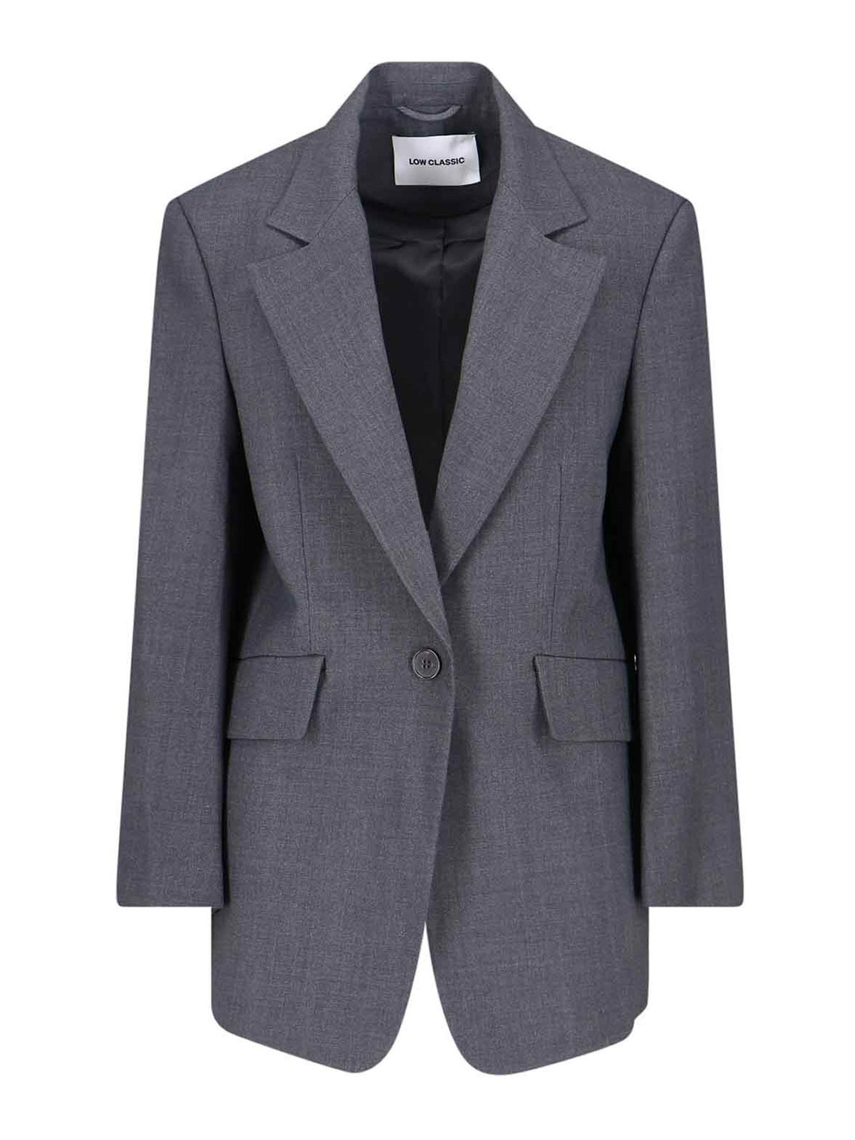 Low Classic Tailored Blazer With Notch Lapel And Pockets In Gray