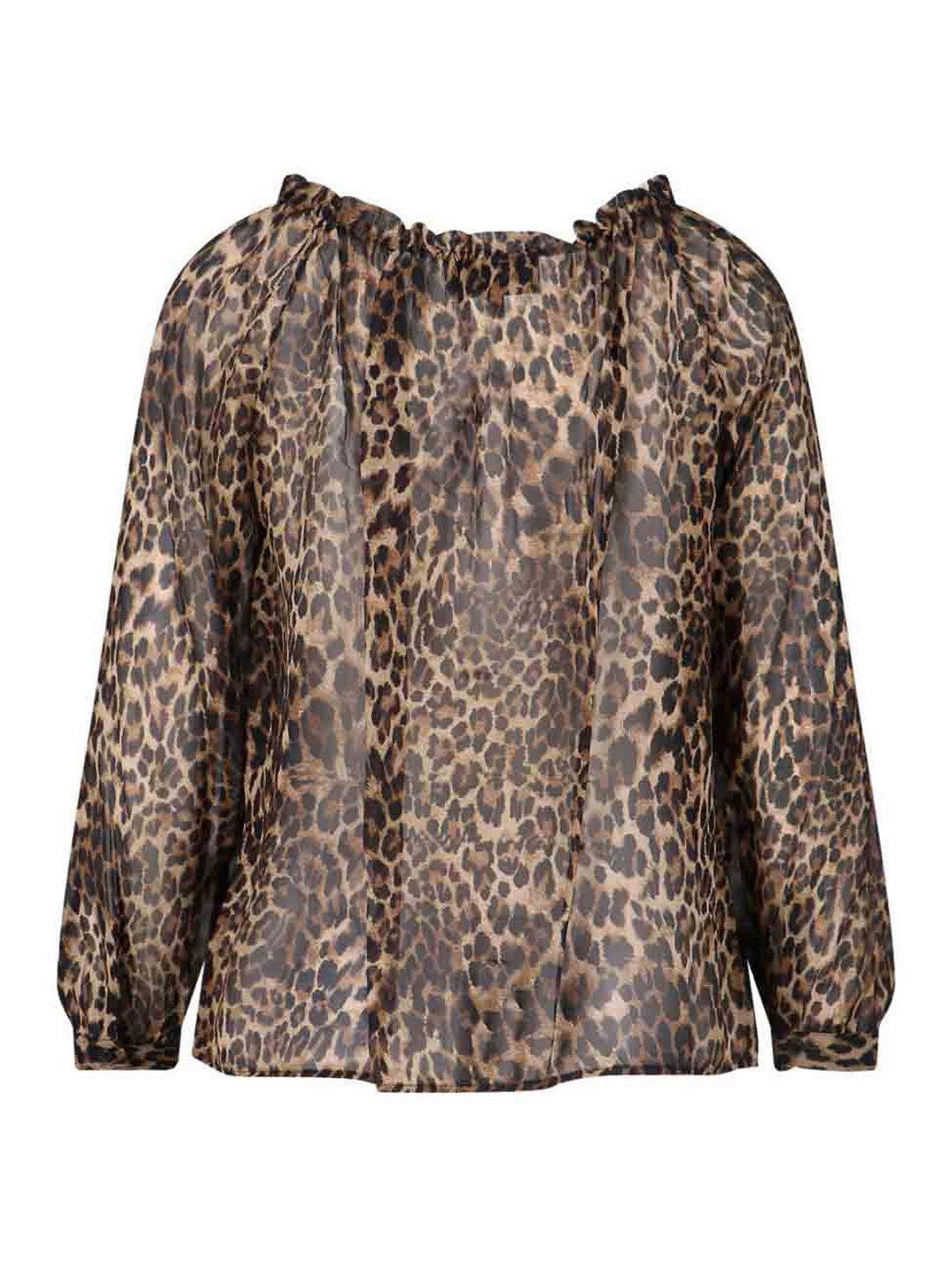 Nili Lotan Long Sleeve Animal Print Top With Ruffles In Multi