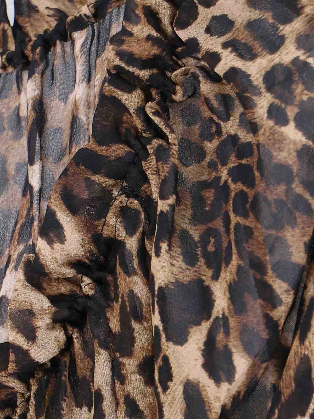 Nili Lotan Long Sleeve Animal Print Top With Ruffles In Multi