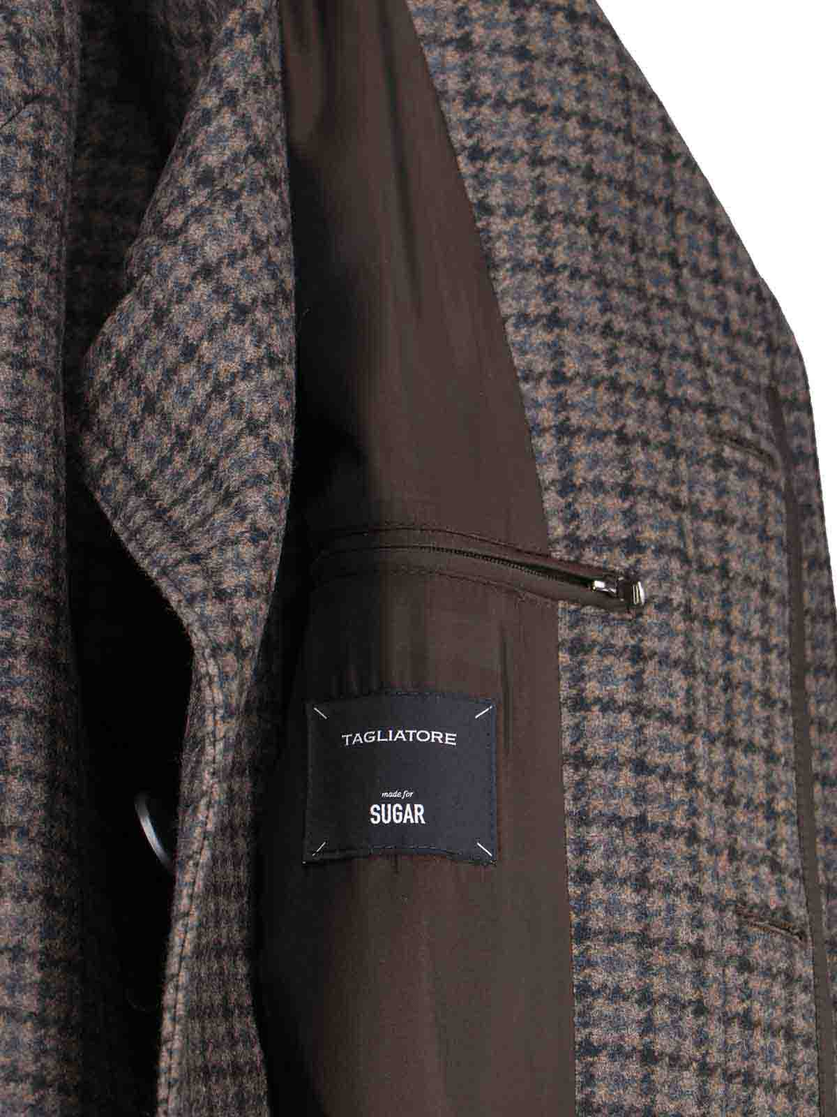 Tagliatore Houndstooth Pattern Jacket With Structured Collar And Flap Pockets In Brown
