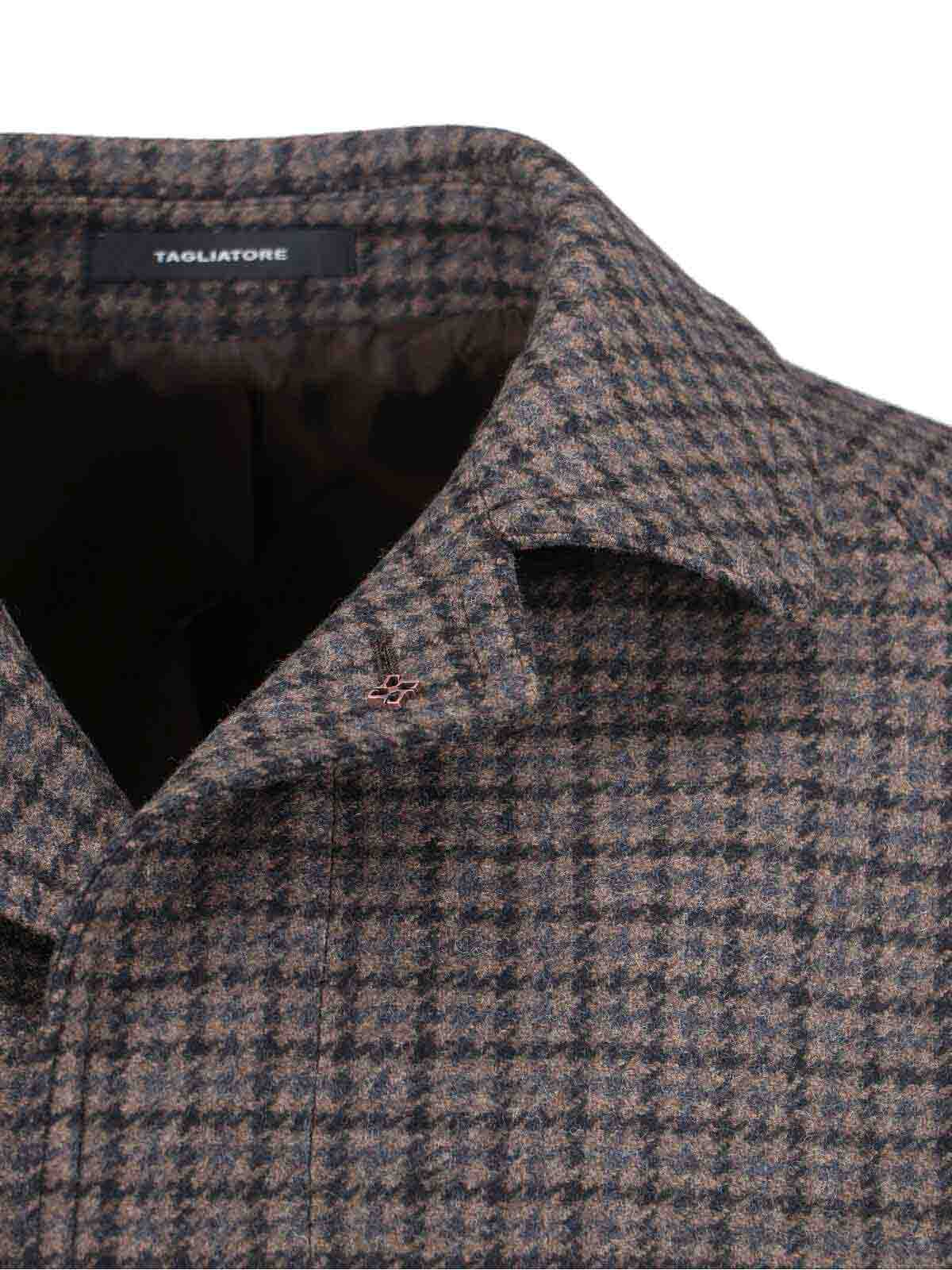 Tagliatore Houndstooth Pattern Jacket With Structured Collar And Flap Pockets In Brown