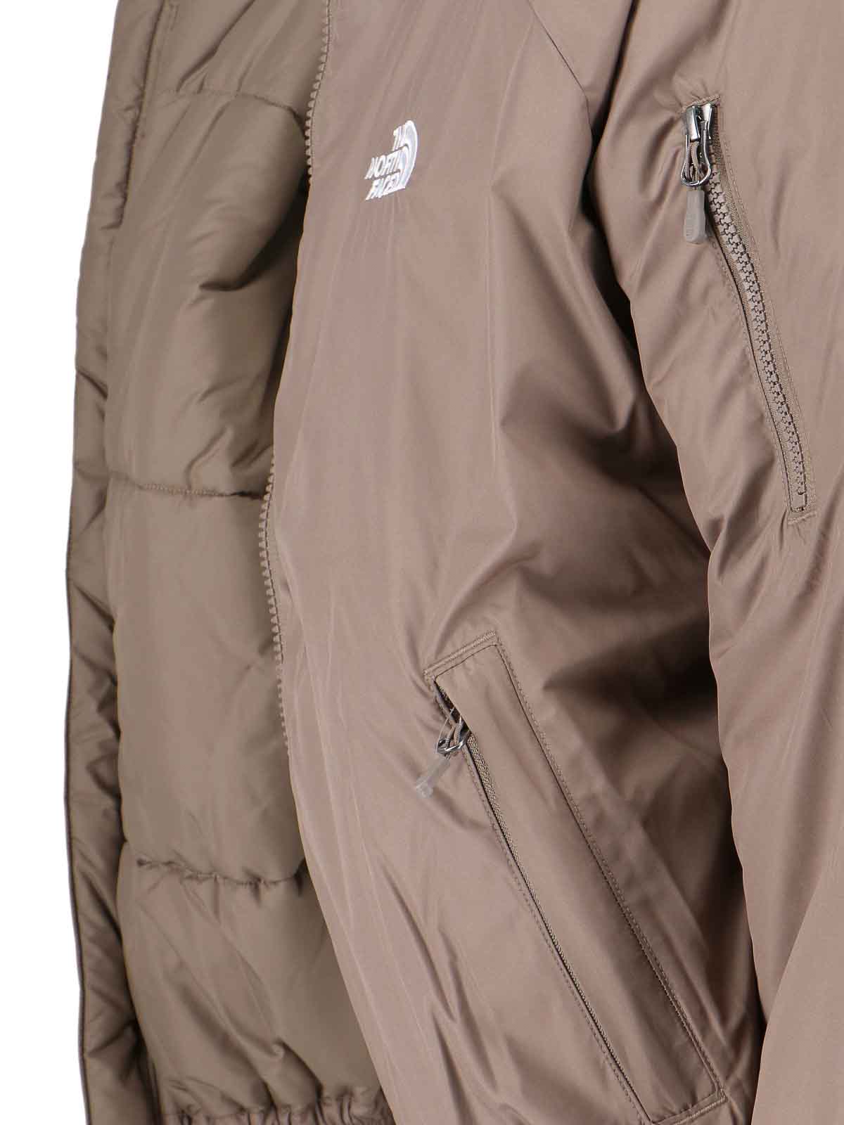 The North Face Beige Padded Bomber Jacket With Shawl Collar And Ribbed Trimming In Brown
